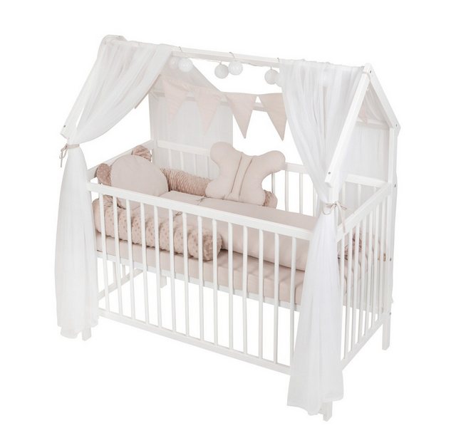 Babyhafen Kinderbett HAUSBETT Babybett ROYAL Beige 60x120 Matratze Komplett günstig online kaufen