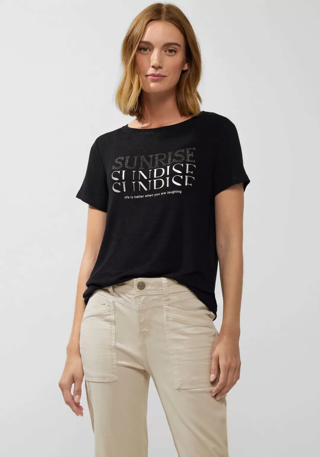 STREET ONE T-Shirt, mit Schriftzug aus Strasssteinen günstig online kaufen