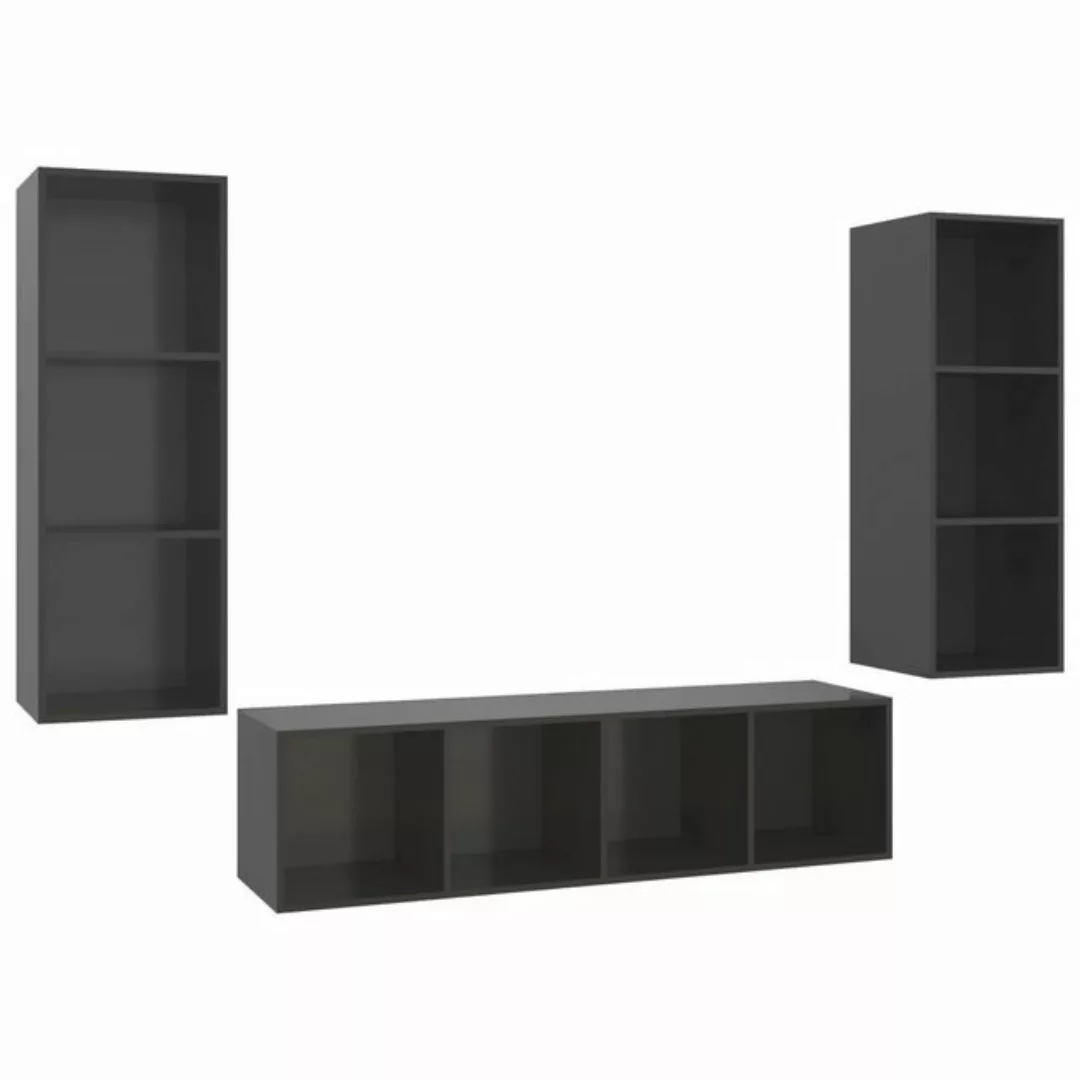 furnicato TV-Schrank 3-tlg. TV-Schrank-Set Hochglanz-Grau Holzwerkstoff (1- günstig online kaufen