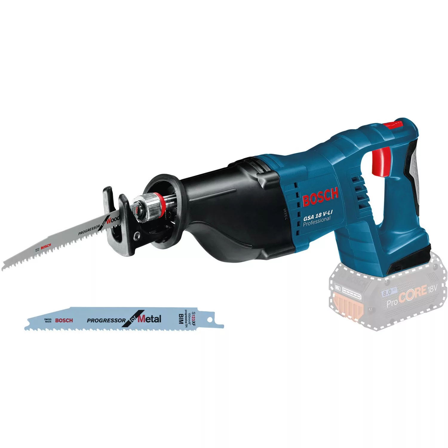 Bosch Professional Akku-Säbelsäge GSA 18 V-Li Solo mit 2 x Säbelsägeblatt günstig online kaufen