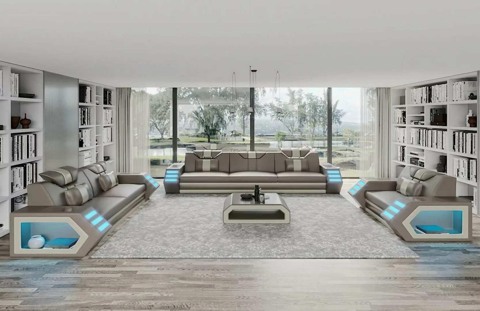 JVmoebel Sofa Moderne Sofagarnitur luxus Design 3+2+1 Sitzer Couch Neu LED, günstig online kaufen