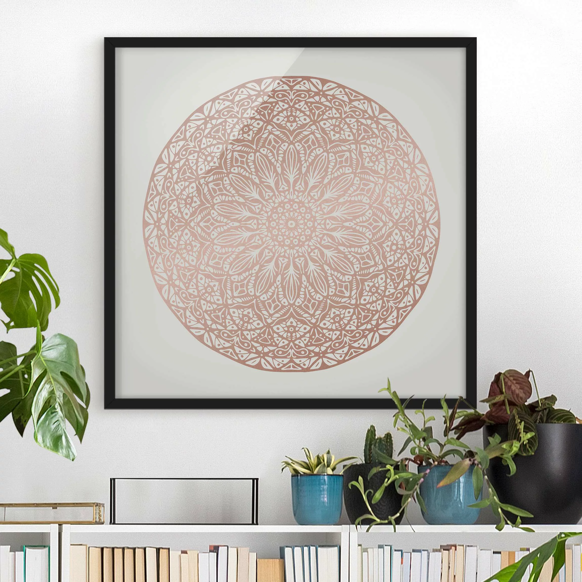 Bild mit Rahmen - Quadrat Mandala Ornament in Kupfergold günstig online kaufen