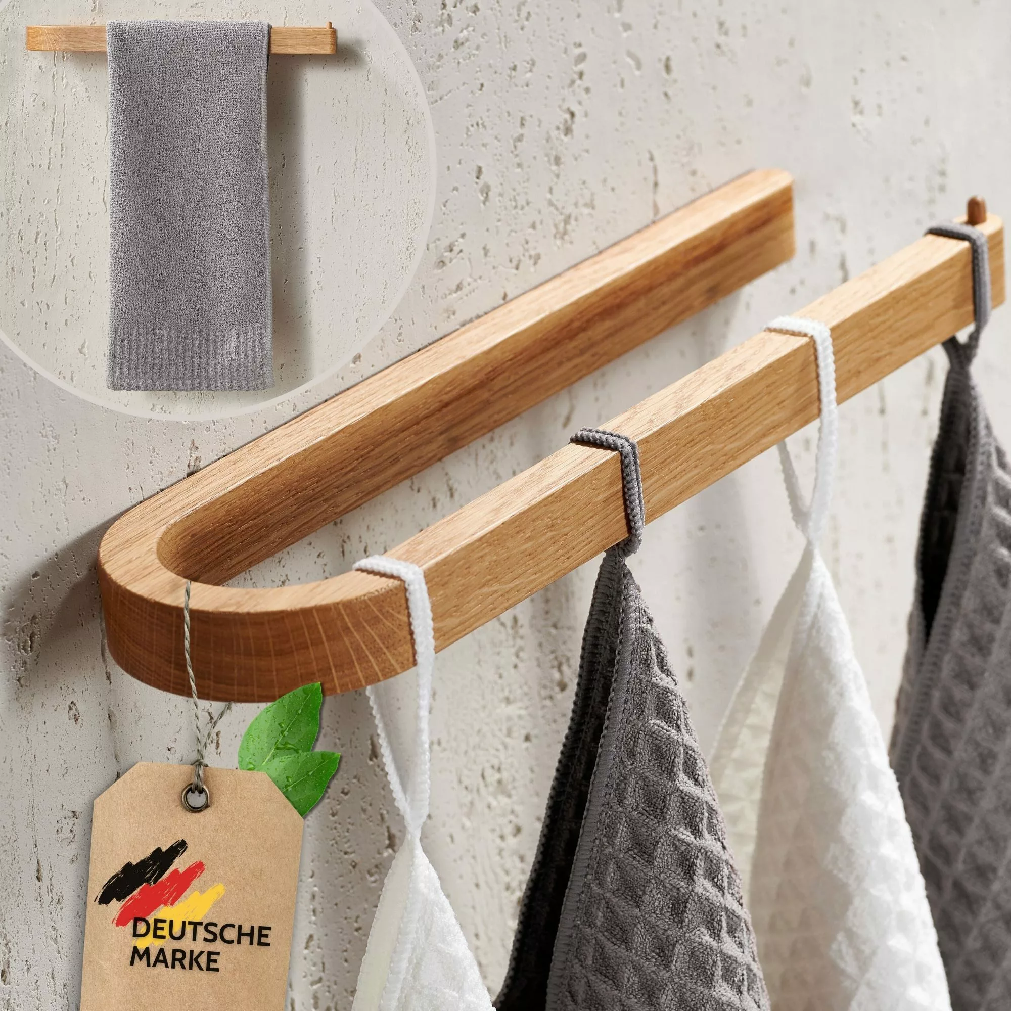 DEKAZIA Handtuchhalter aus massivem Eichenholz Kleben günstig online kaufen