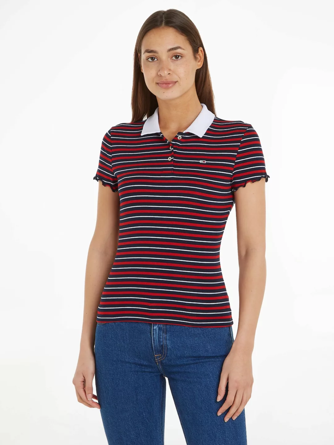 Tommy Jeans Poloshirt mit Rüschen am Ärmelabschluss günstig online kaufen