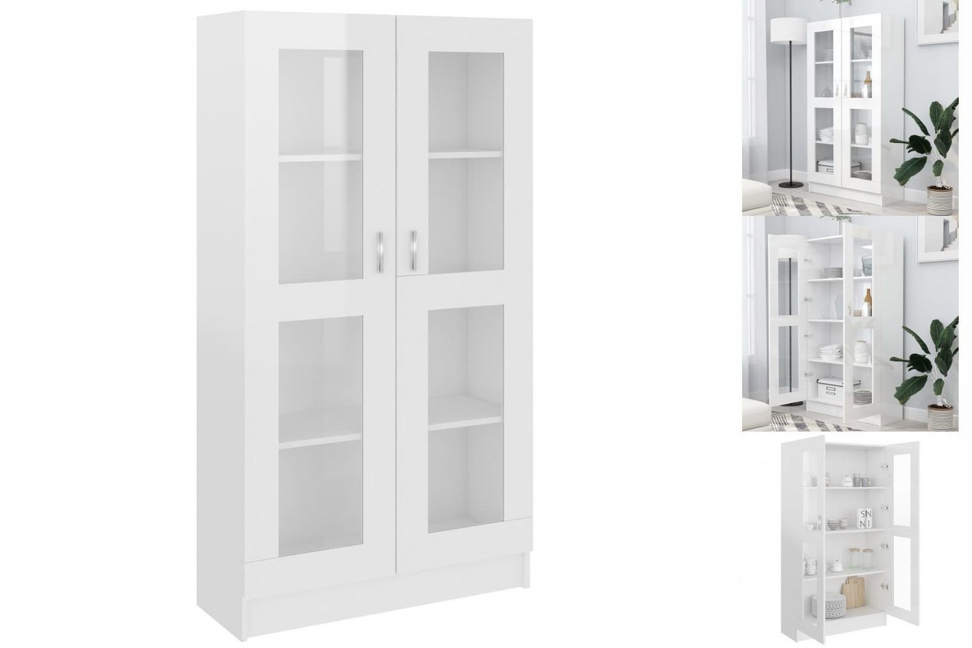 vidaXL Vitrine Bücherschrank Vitrinenschrank Vitrine Hochglanz-Weiß 82,5x30 günstig online kaufen