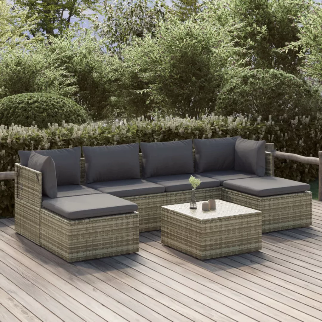 Vidaxl 7-tlg. Garten-lounge-set Mit Kissen Grau Poly Rattan günstig online kaufen