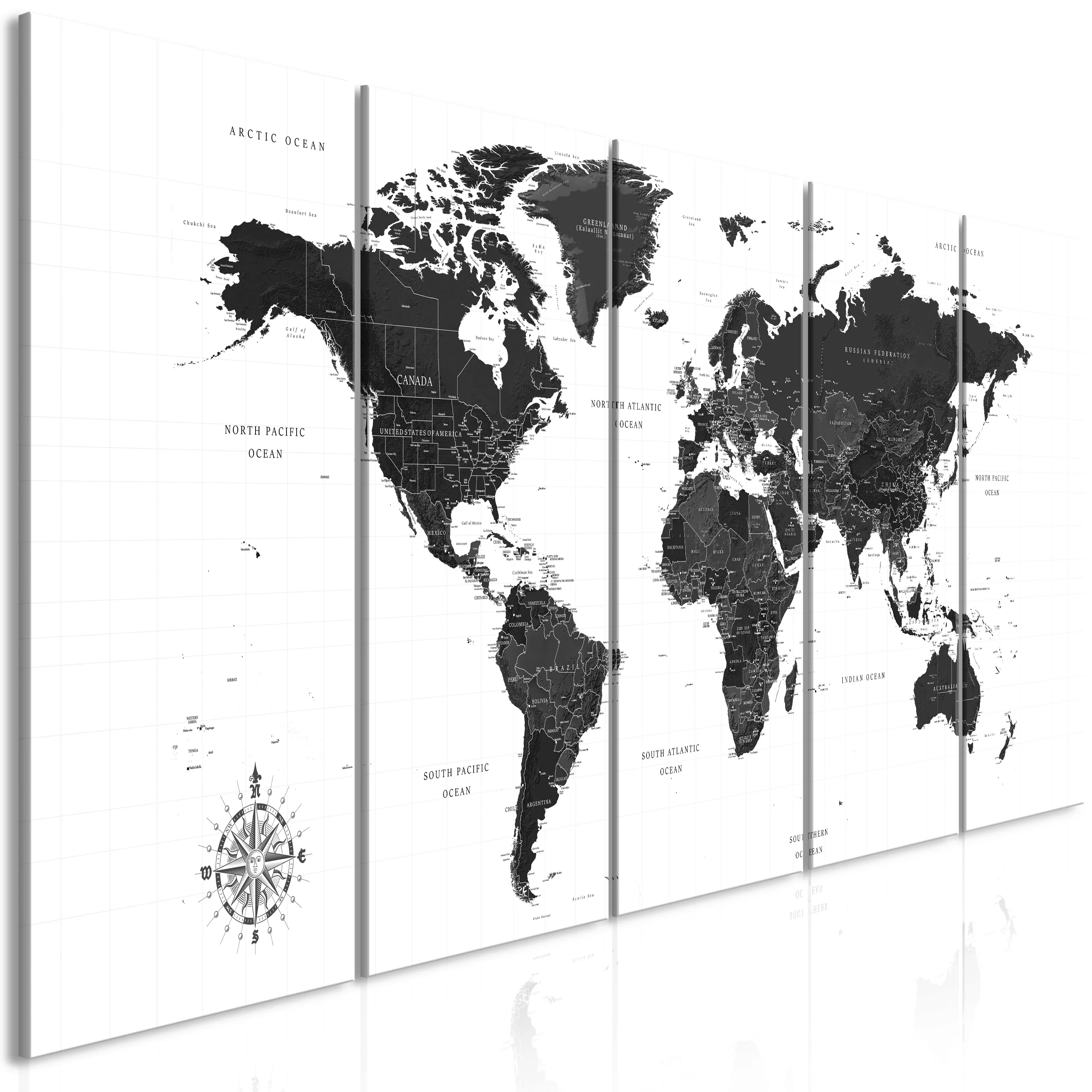 Wandbild - Black And White Map (5 Parts) Narrow günstig online kaufen