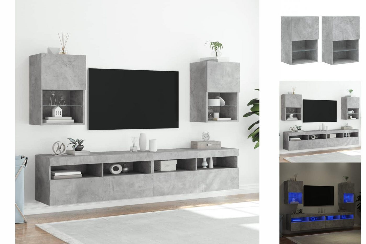 vidaXL TV-Schrank TV-Schränke mit LED-Leuchten 2 Stk Betongrau 40,5x30x60 c günstig online kaufen