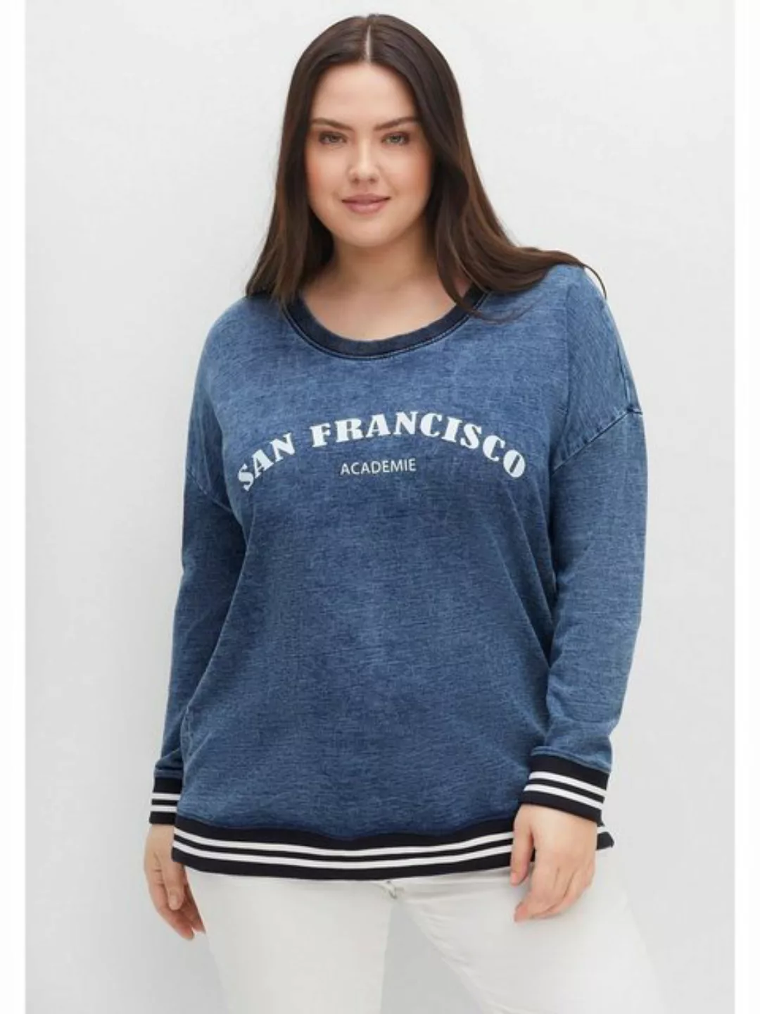 Sheego Sweatshirt Große Größen in Denim-Optik mit Ringelbündchen günstig online kaufen