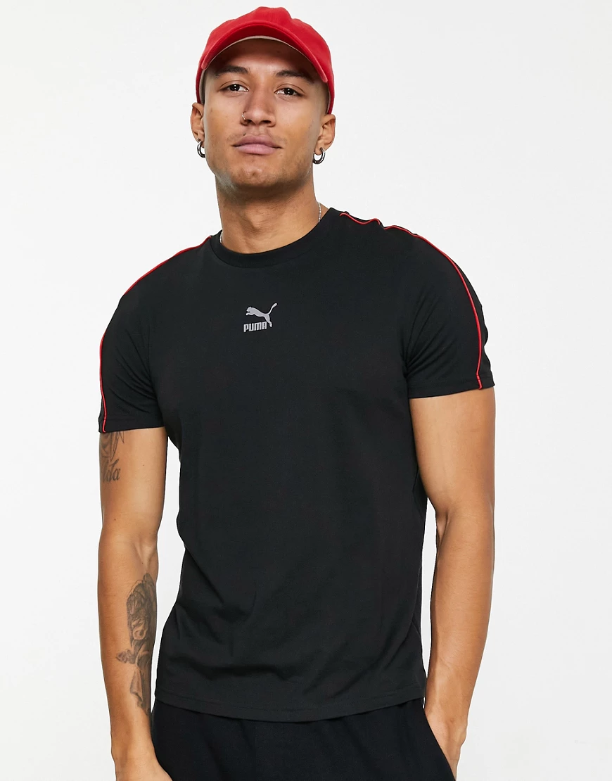 Puma – CLSX – T-Shirt in Schwarz und Rot günstig online kaufen