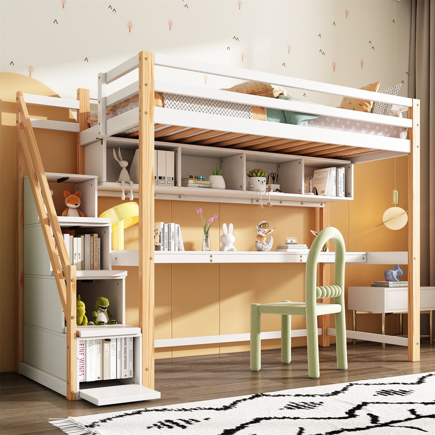 autolock Hochbett Kinderhochbett mit Stauraumtreppe 90*200cm, günstig online kaufen