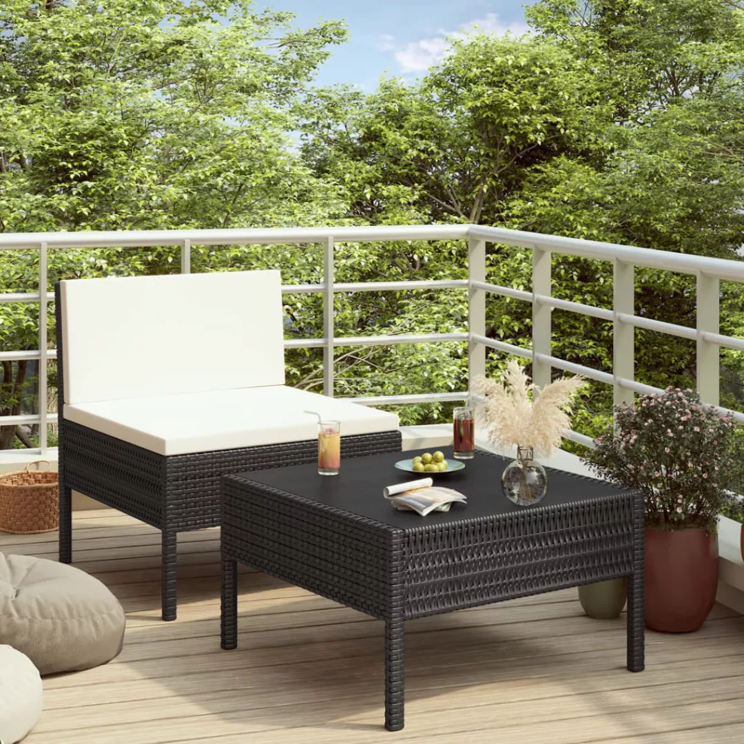 2-tlg. Garten-lounge-set Mit Auflagen Poly Rattan Schwarz günstig online kaufen