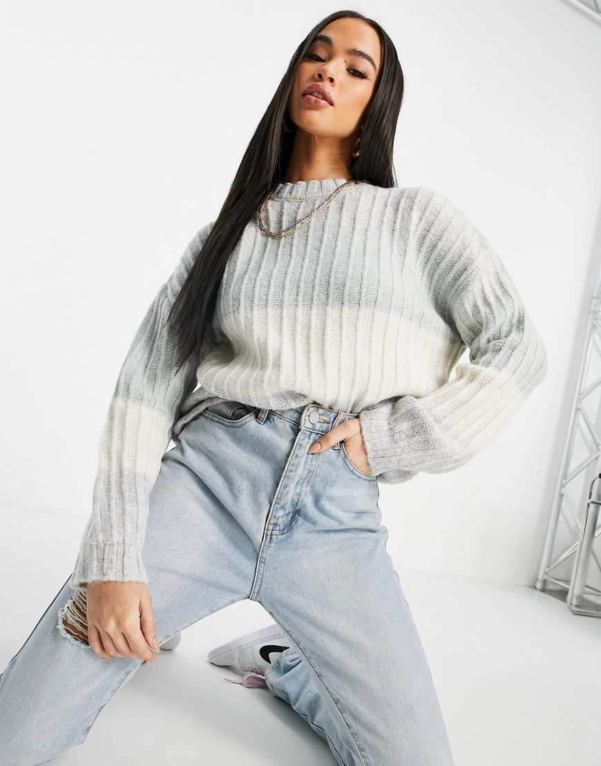 NA-KD – Oversize-Pullover in Grau gestreift günstig online kaufen