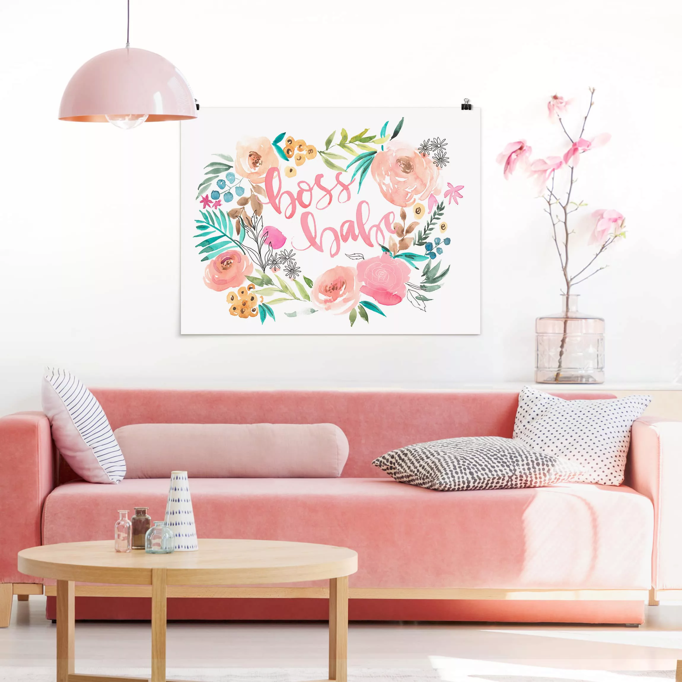 Poster Kinderzimmer - Querformat Rosa Blüten - Boss Babe günstig online kaufen