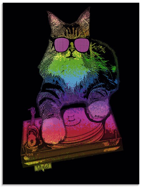 Artland Glasbild "Witzige DJ Katze Party Musik", Humor, (1 St.), in verschi günstig online kaufen