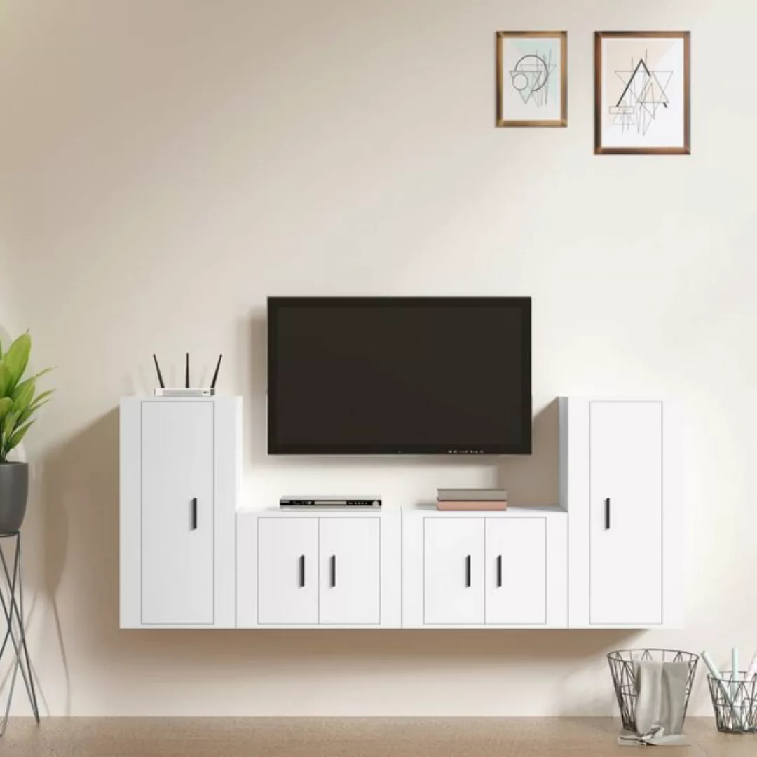 vidaXL TV-Schrank 4-tlg TV-Schrank-Set Weiß Spanplatte TV-Lowboard Fernsehe günstig online kaufen