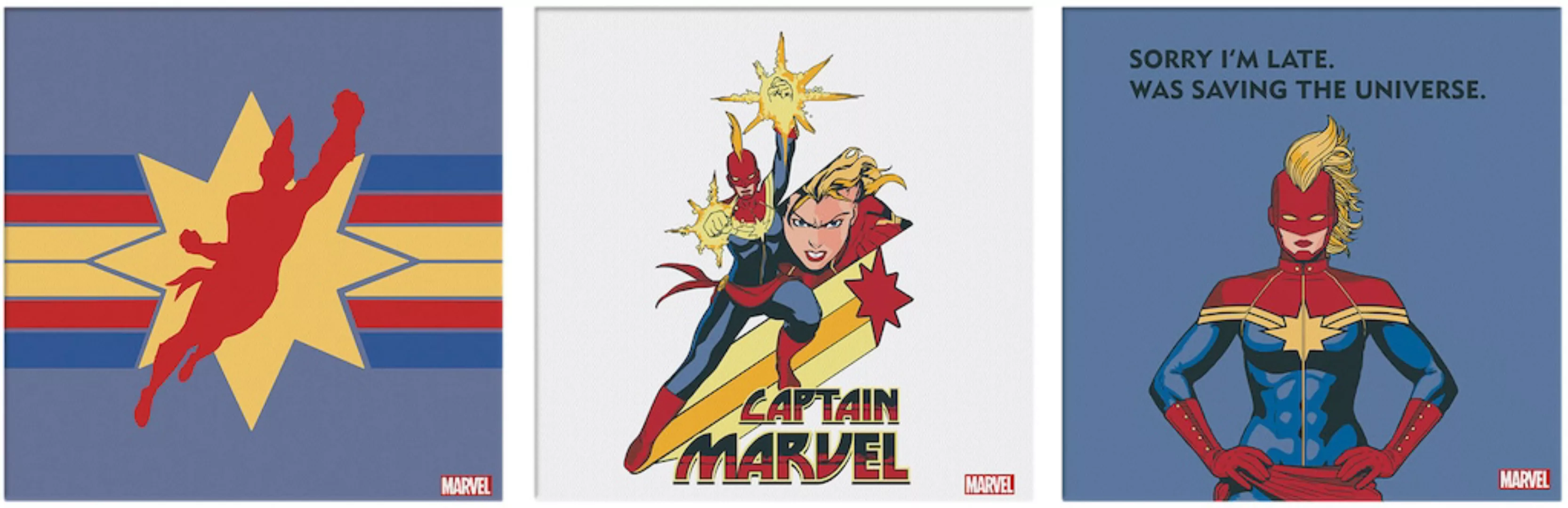 MARVEL Leinwandbild "Captain Marvel", (Set, 3 St.) günstig online kaufen