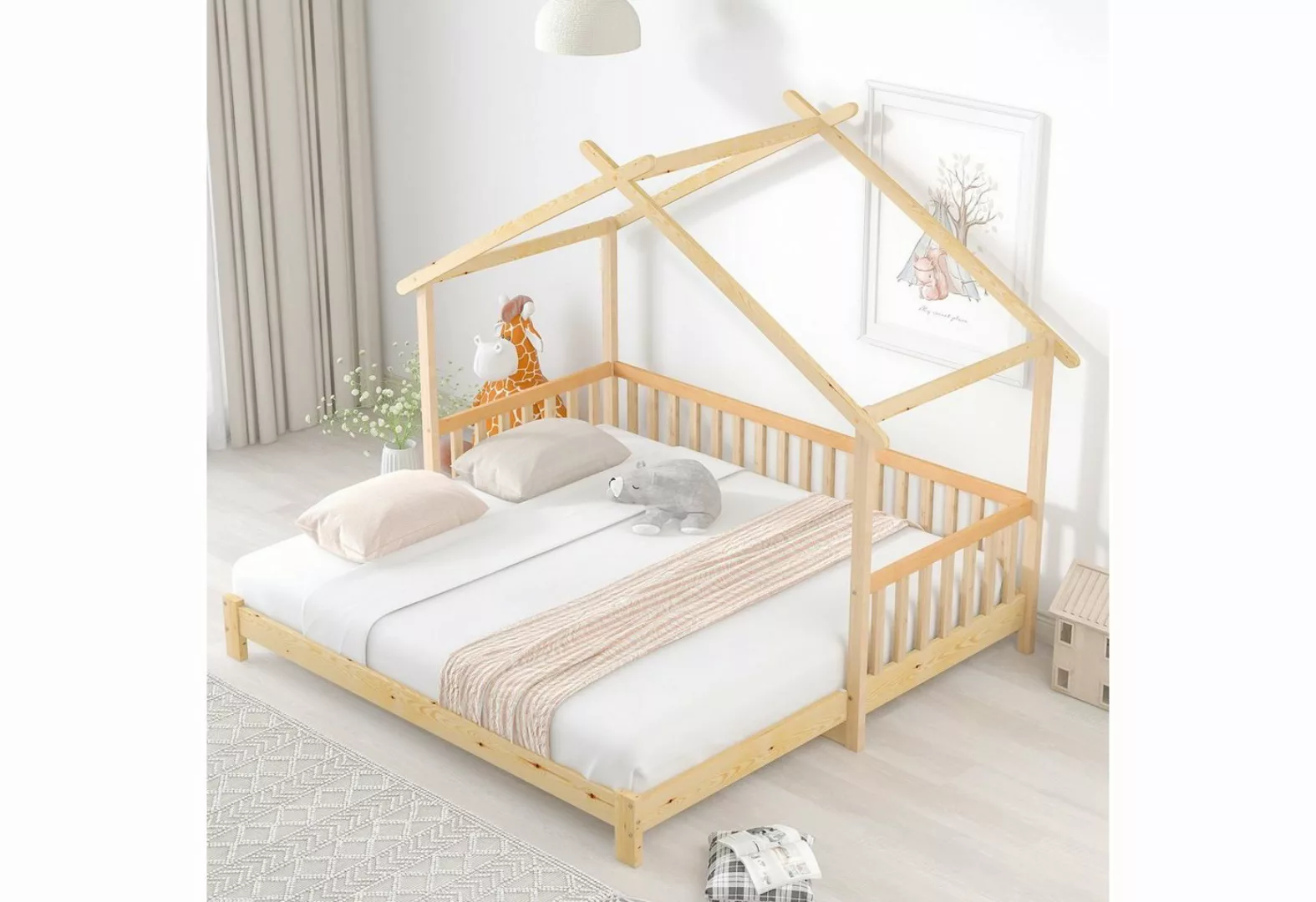 WISHDOR Kinderbett Jugendbett Hausbett Doppelbett (200x90cm nach ausziehen günstig online kaufen