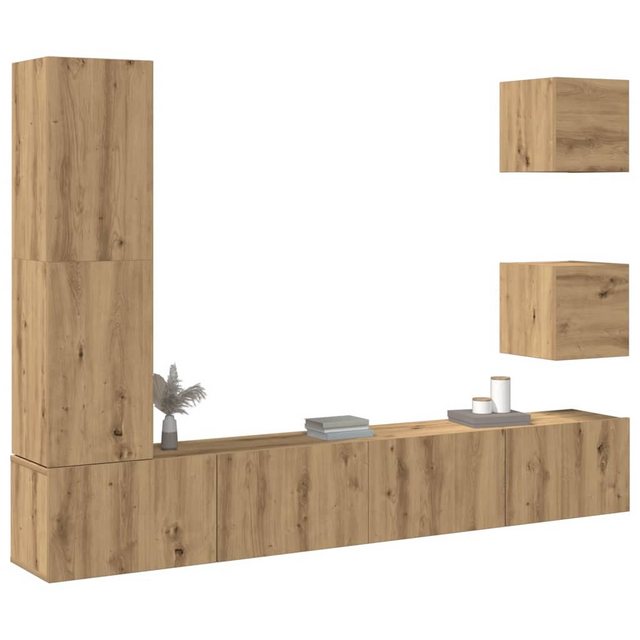 vidaXL Schrankmodule 5-tlg. TV-Schrank-Set Wandmontage Artisan-Eiche Holzwe günstig online kaufen