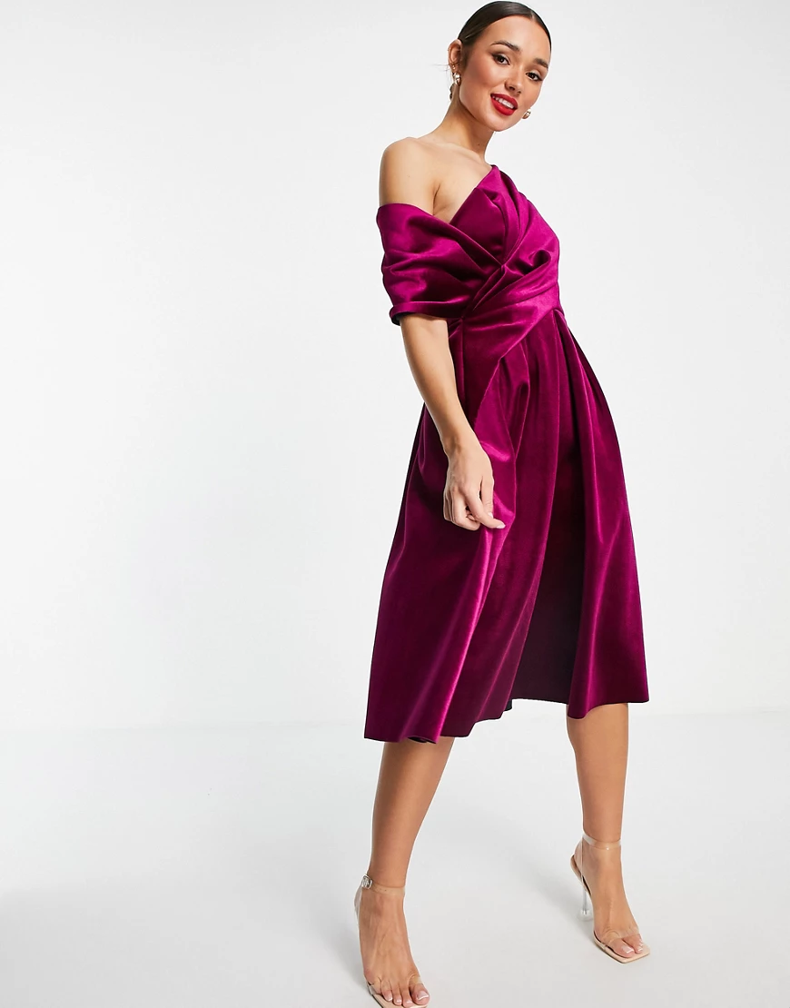 ASOS DESIGN – Schulterfreies Kleid für den Abschlussball in Midilänge aus S günstig online kaufen