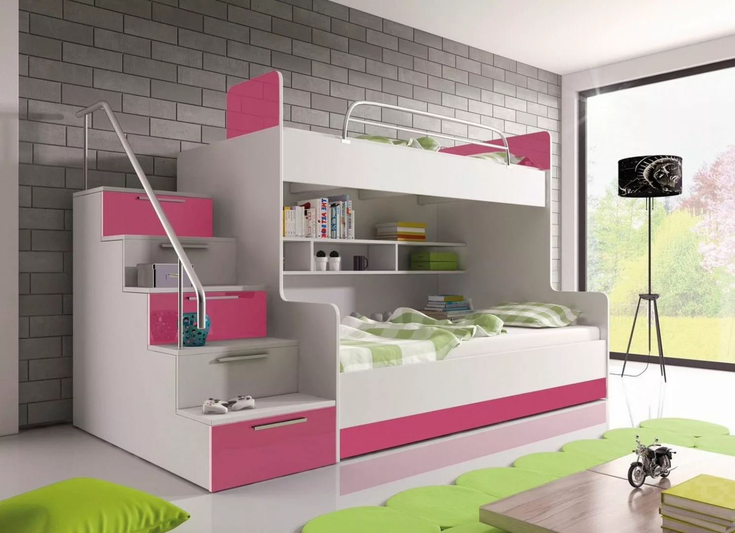 Möbel für Dich Etagenbett Alex, in Hochglanz, mit zwei Betten, Regalen und günstig online kaufen