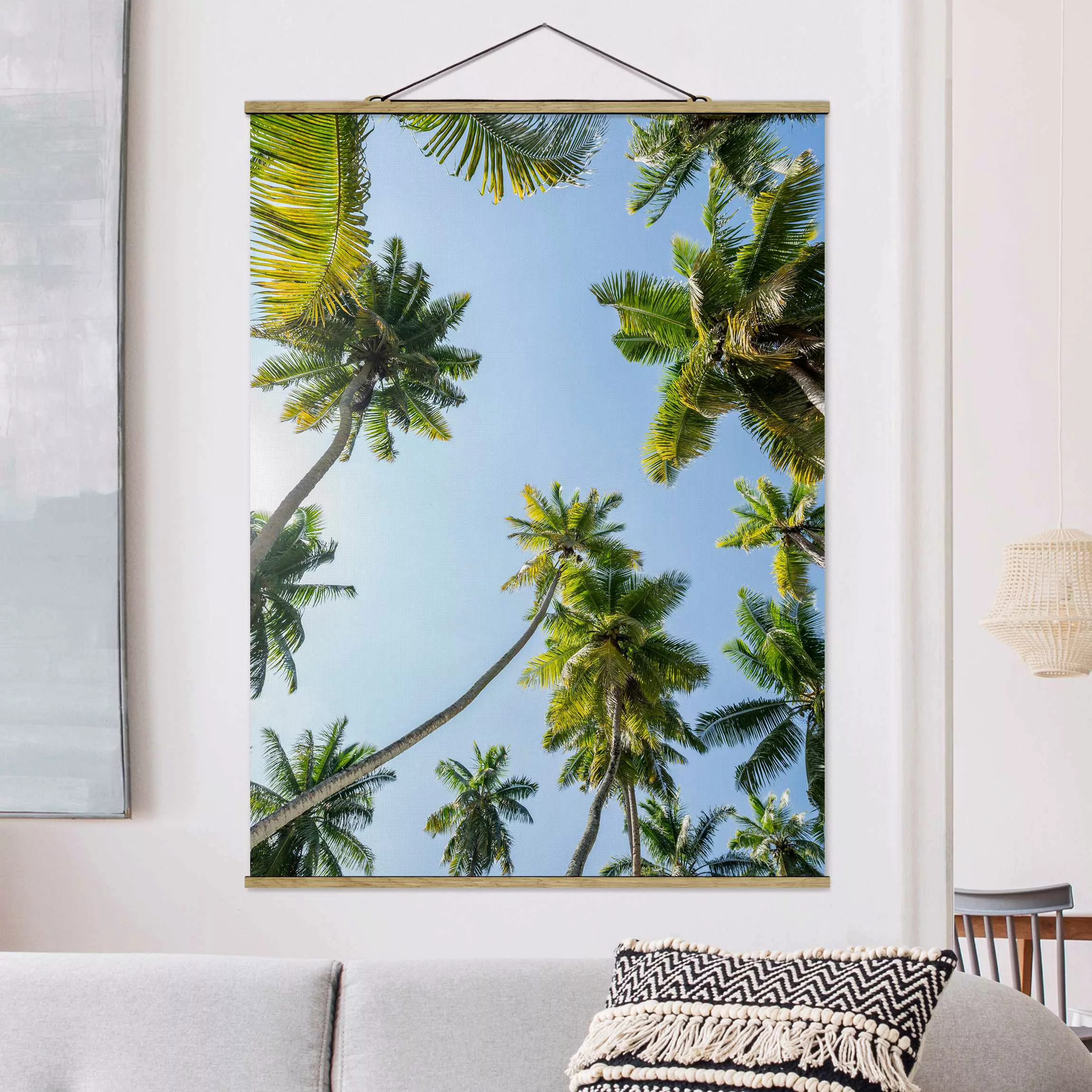 Stoffbild mit Posterleisten Palmen Himmel günstig online kaufen