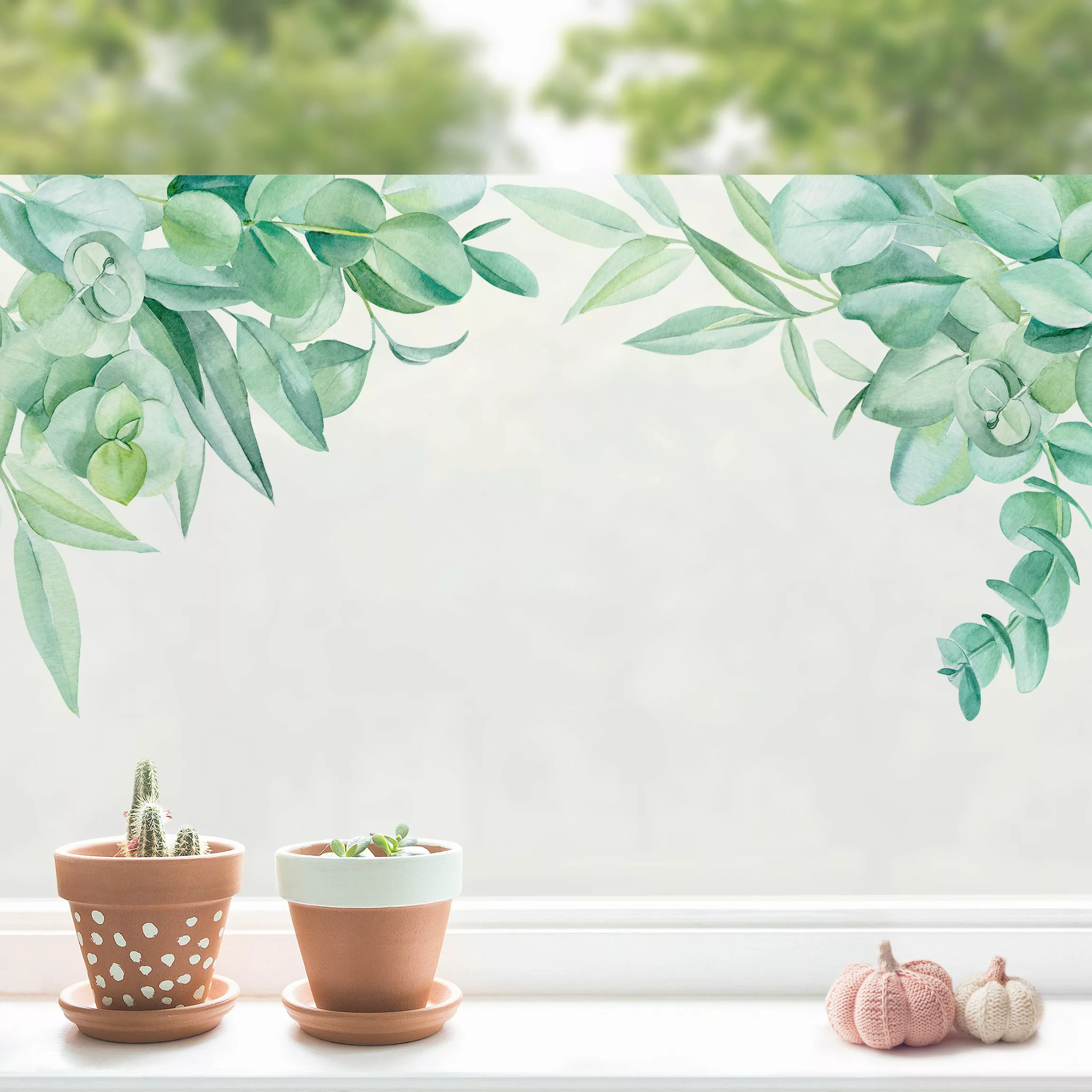 Fensterfolie Aquarell Eukalyptus Ornament günstig online kaufen