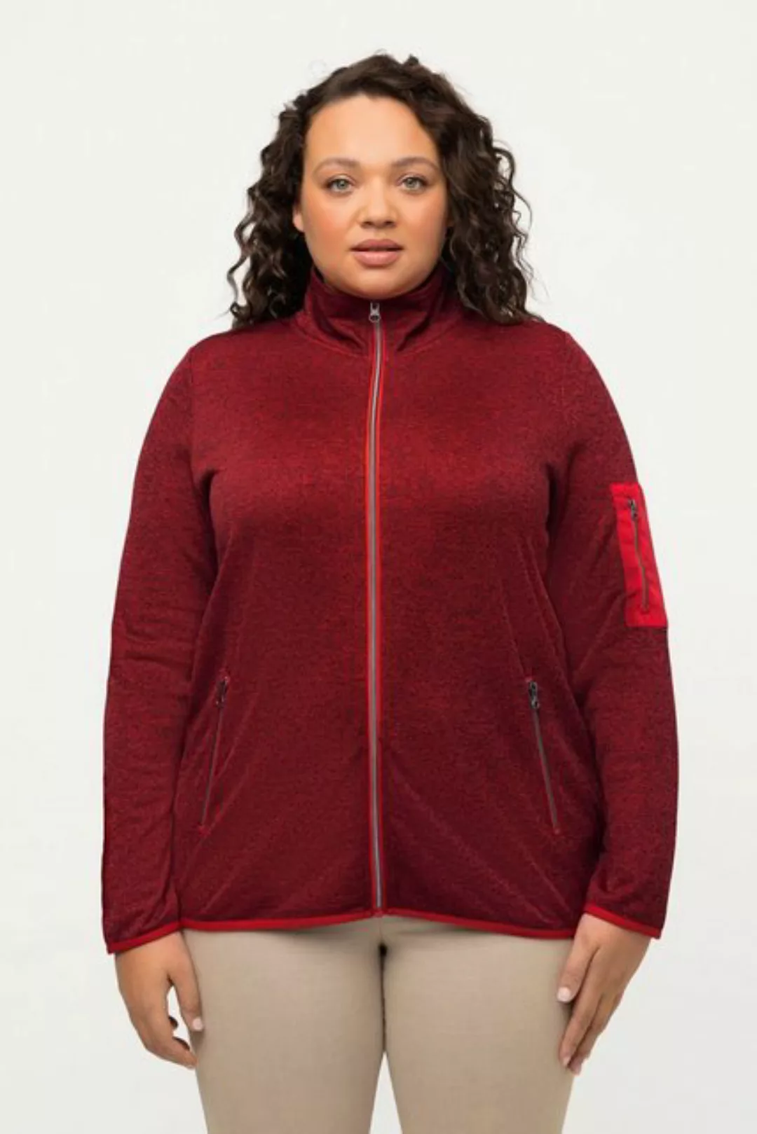 Ulla Popken Sweatjacke Strickfleece-Jacke Stehkragen Zipptaschen günstig online kaufen