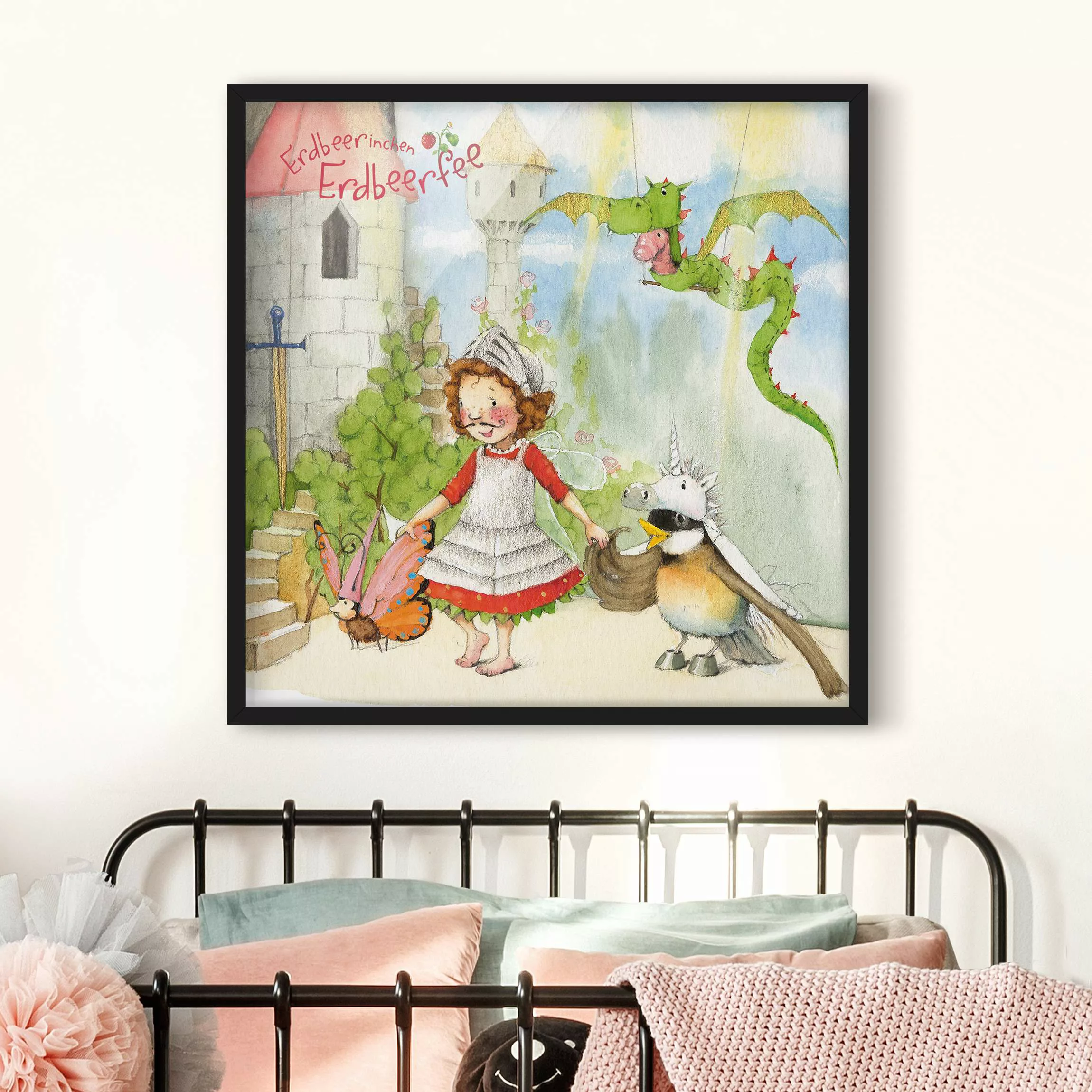 Bild mit Rahmen Kinderzimmer - Quadrat Erdbeerinchen Erdbeerfee - Theatersp günstig online kaufen