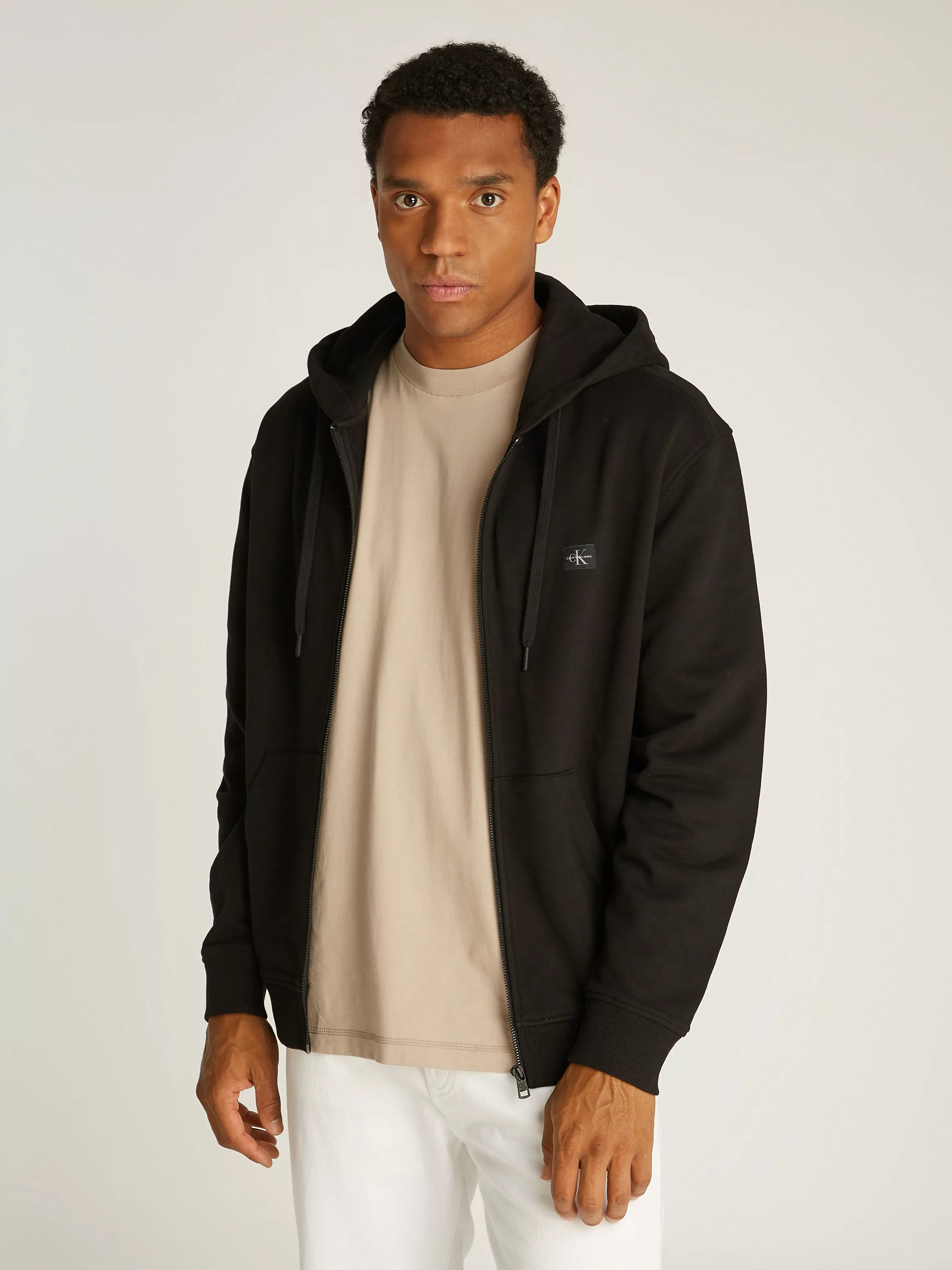 Calvin Klein Jeans Sweatshirt WOVEN LABEL ZIP THROUGH HOODIE mit Logopatch günstig online kaufen