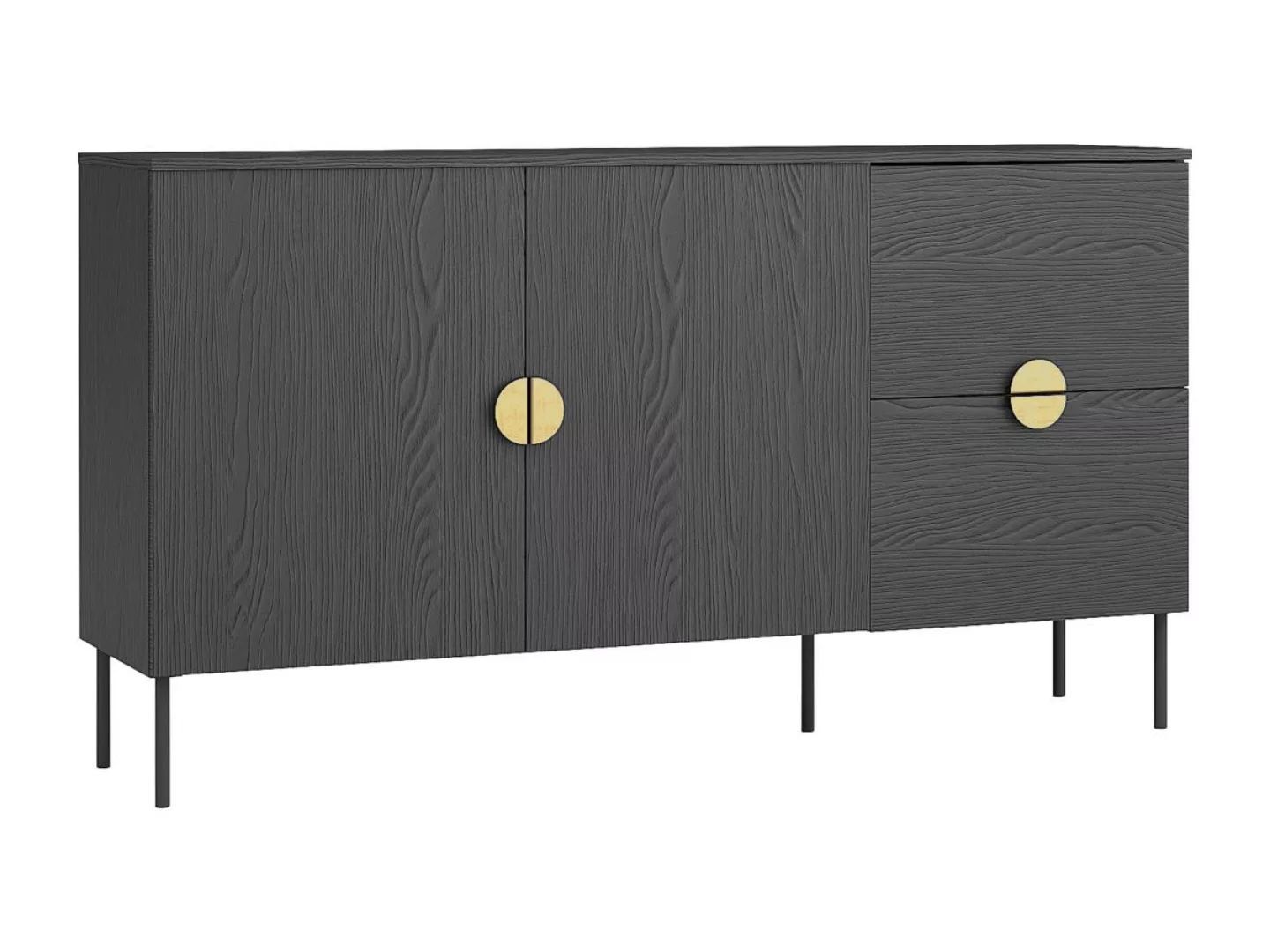 Sideboard mit 2 Türen & 2 Schubladen - Schwarz & Goldfarben - NATANIEL günstig online kaufen