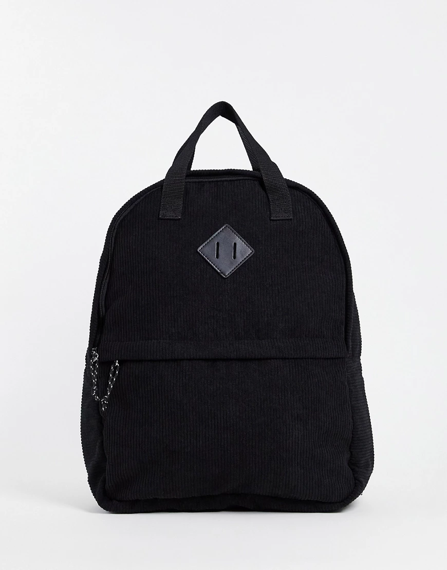 ASOS DESIGN – Rucksack aus Cord in Schwarz mit Tragegriff günstig online kaufen