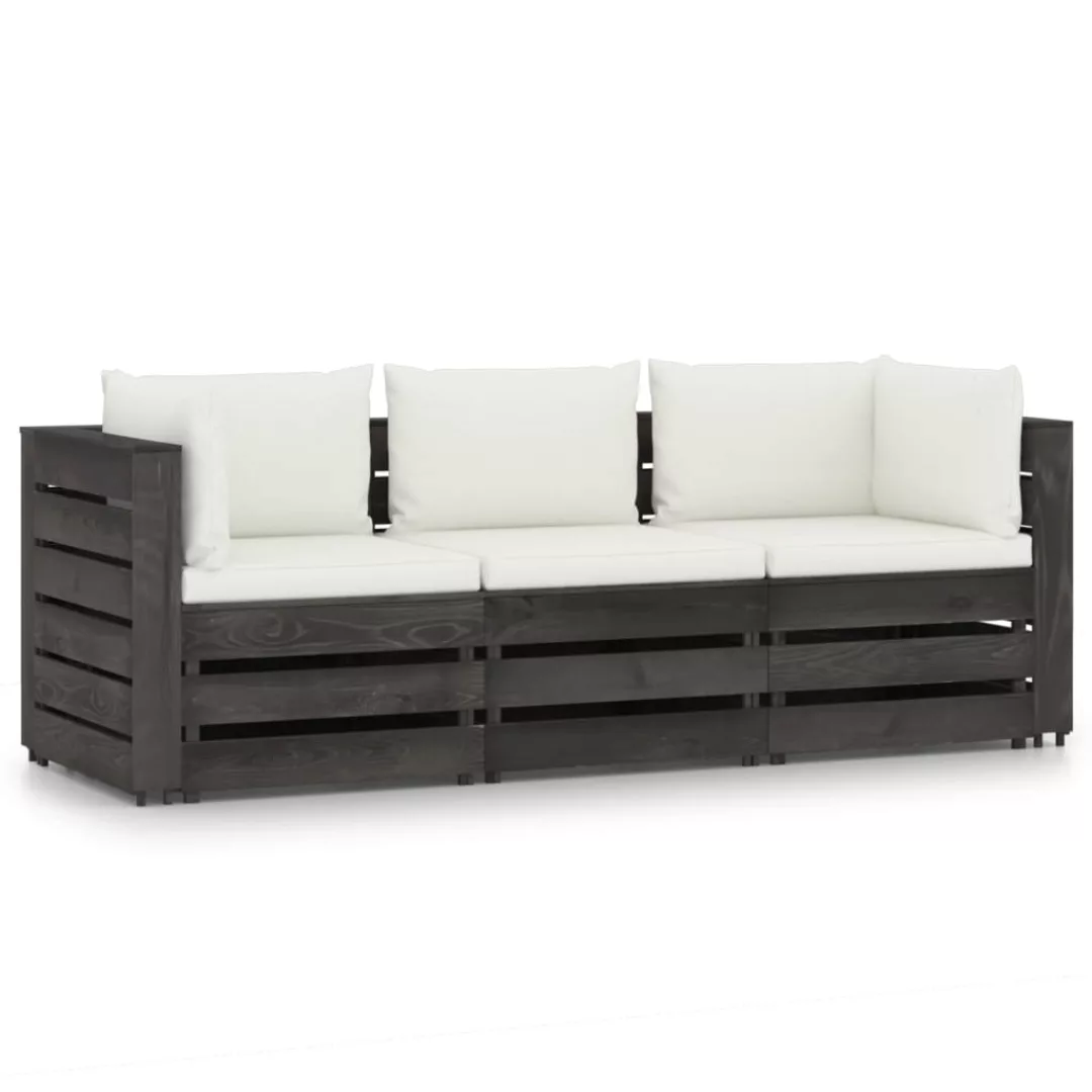 3-sitzer-gartensofa Mit Kissen Grau Imprägniertes Holz günstig online kaufen