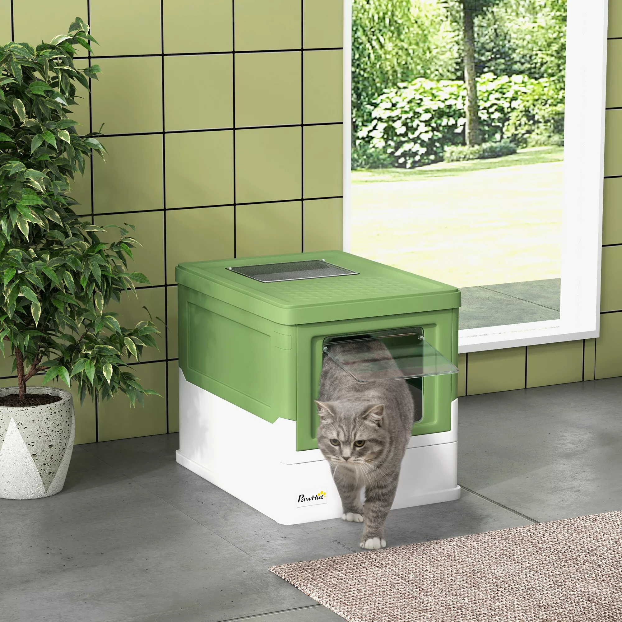 PawHut Katzentoilette Katzenklo mit Deckel und Bodenschale, Kunststoff 47,5 günstig online kaufen