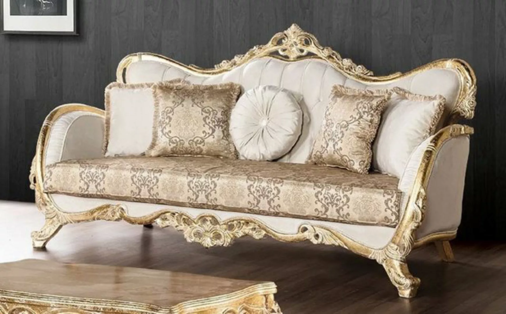 Casa Padrino Sofa Luxus Barock Sofa Weiß / Mehrfarbig / Antik Gold - Prunkv günstig online kaufen