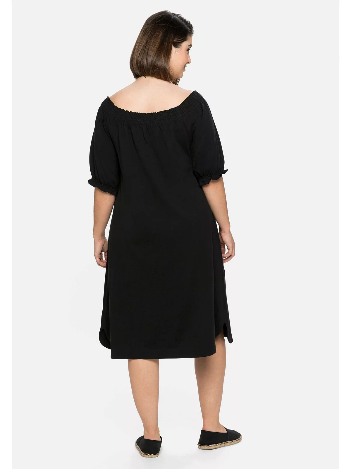 Sheego Jerseykleid "Große Größen", mit Smok-Ausschnitt und Puffärmeln günstig online kaufen