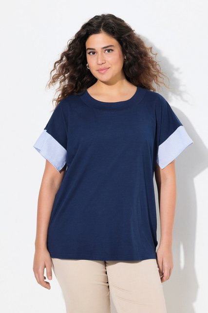 Ulla Popken T-Shirt T-Shirt Streifen Oversized Rundhals Halbarm günstig online kaufen