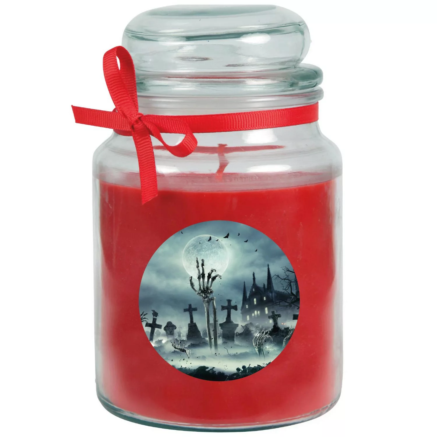 HS Candle Duftkerze & Glas Halloween Rot Bonbon 110h günstig online kaufen