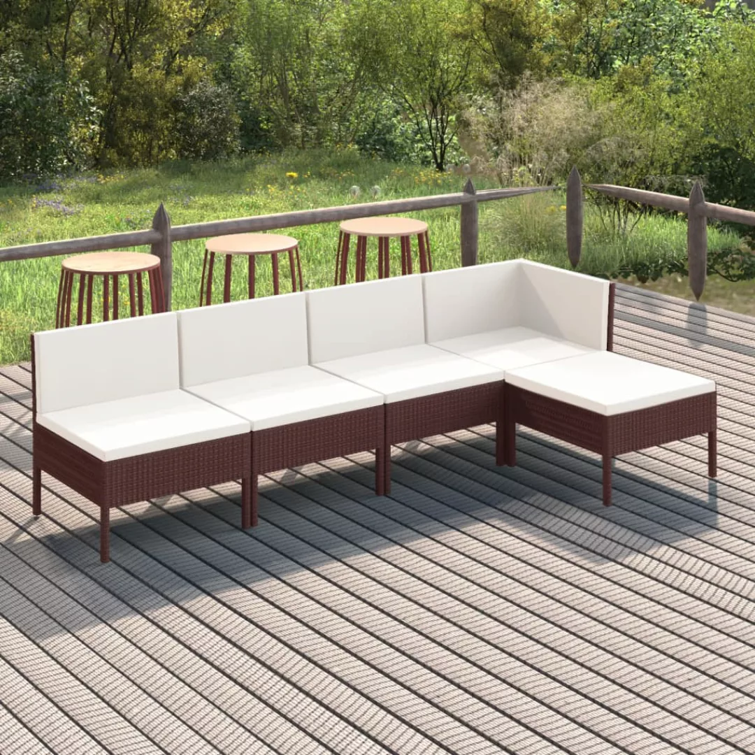 5-tlg. Garten-lounge-set Mit Auflagen Poly Rattan Braun günstig online kaufen