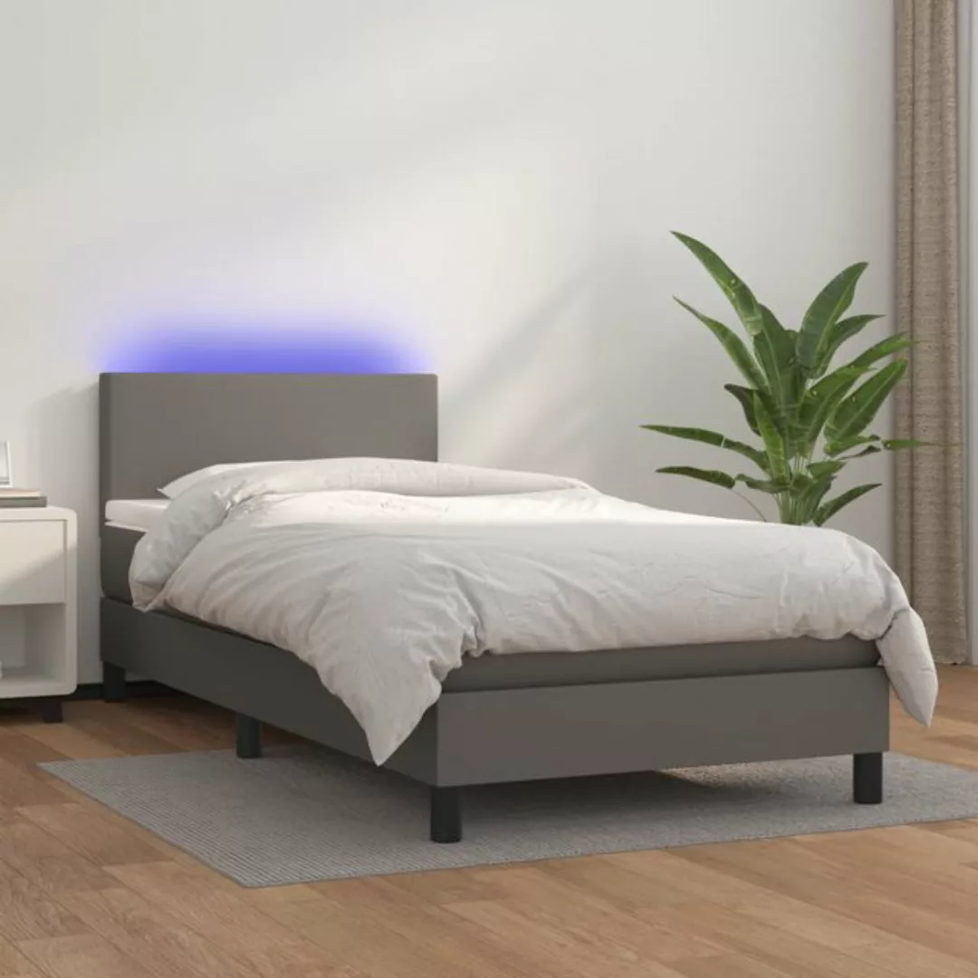vidaXL Bettgestell Boxspringbett mit Matratze LED Grau 90x200 cm Kunstleder günstig online kaufen