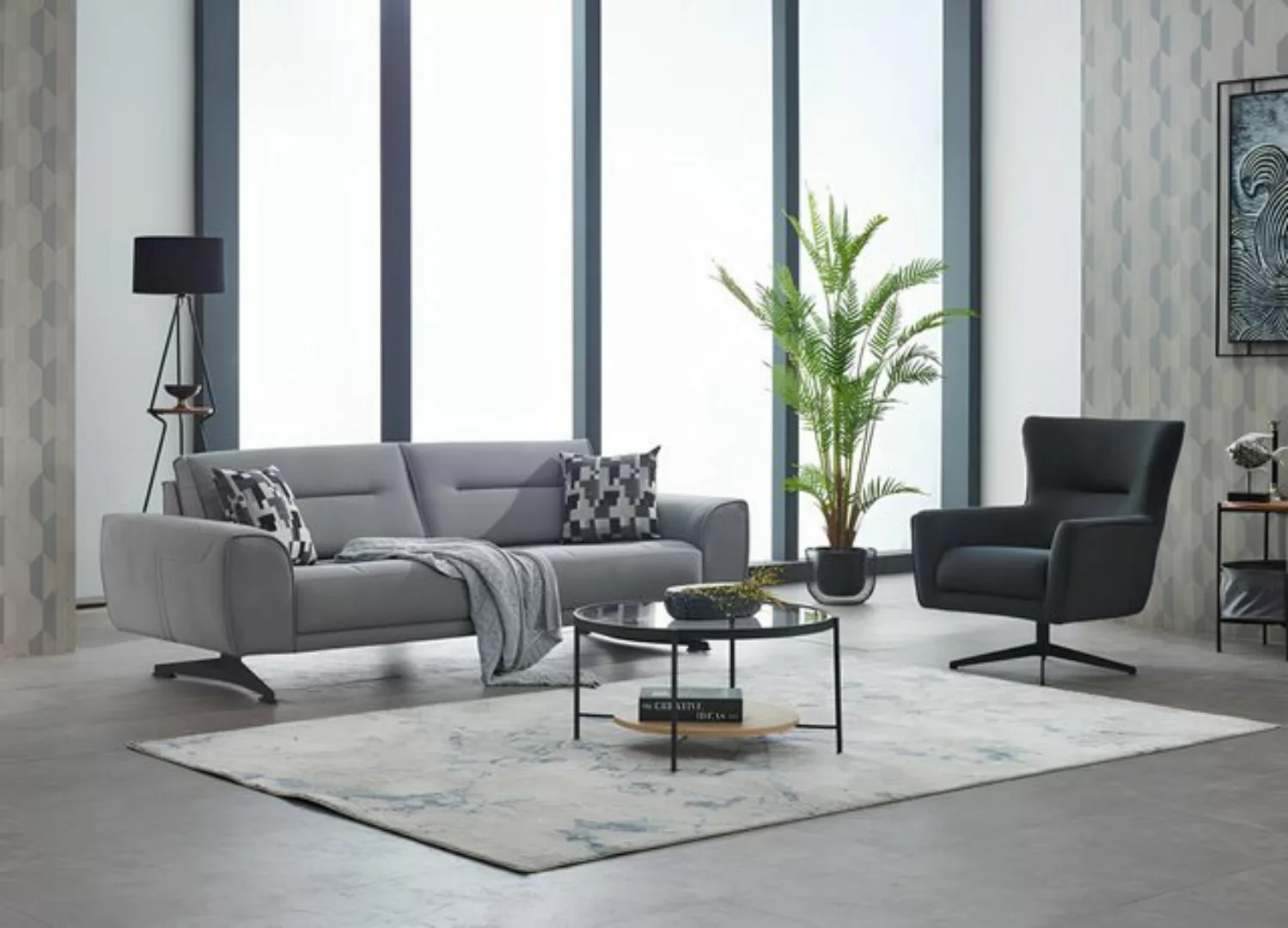 JVmoebel Sofa Sofagarnitur Polstersofa Dreisitzer 2tlg Stoffsofa Sessel Gra günstig online kaufen