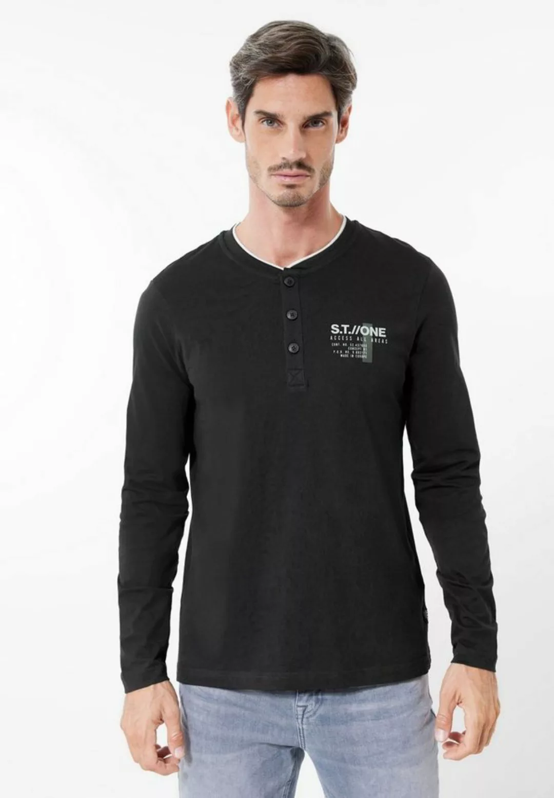 STREET ONE MEN Langarmshirt in Unifarbe günstig online kaufen