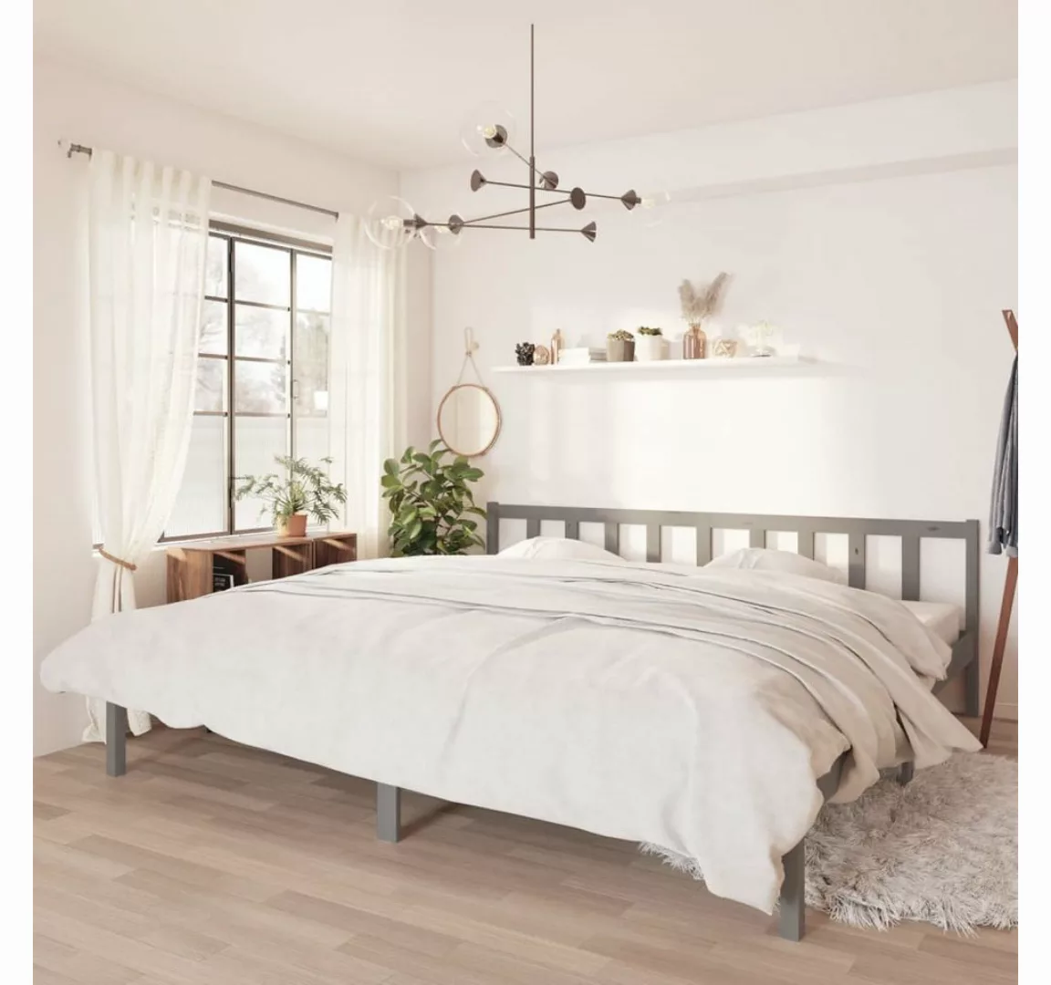 vidaXL Bett Massivholzbett Grau Kiefer 200x200 cm günstig online kaufen