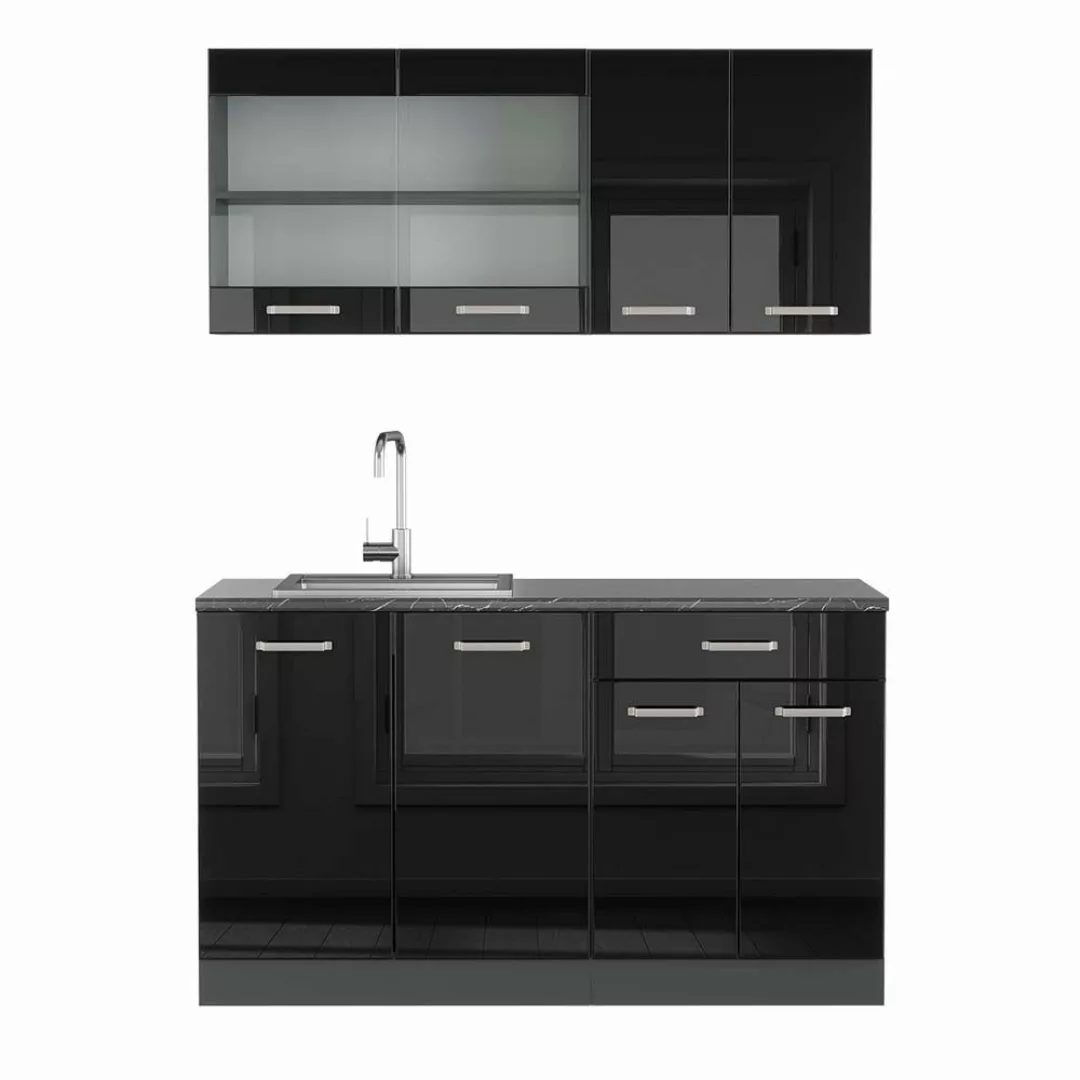Vicco Küchenzeile R-Line, Schwarz Hochglanz/Anthrazit, 140 günstig online kaufen