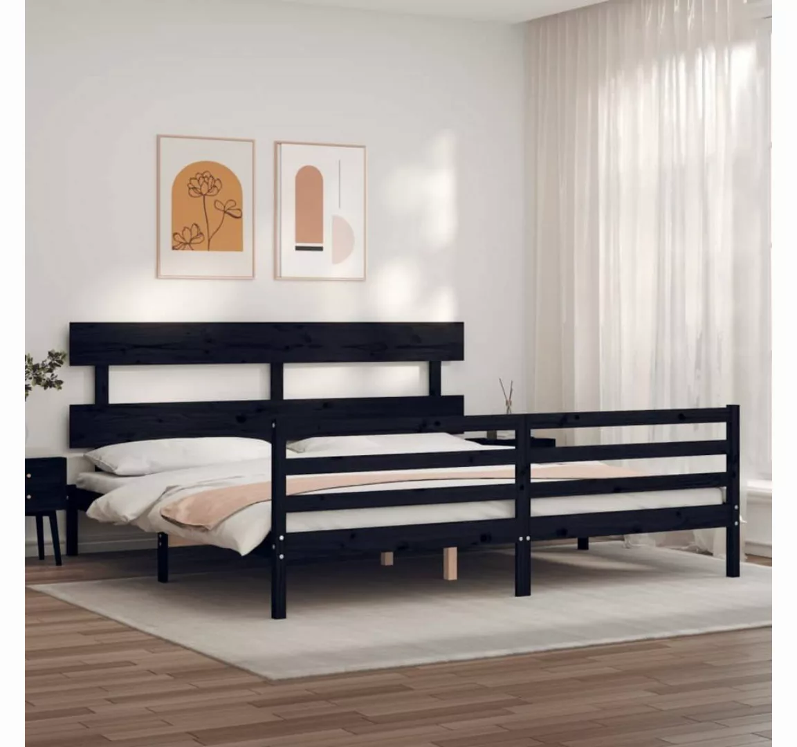 vidaXL Bett Massivholzbett mit Kopfteil Schwarz 200x200 cm günstig online kaufen