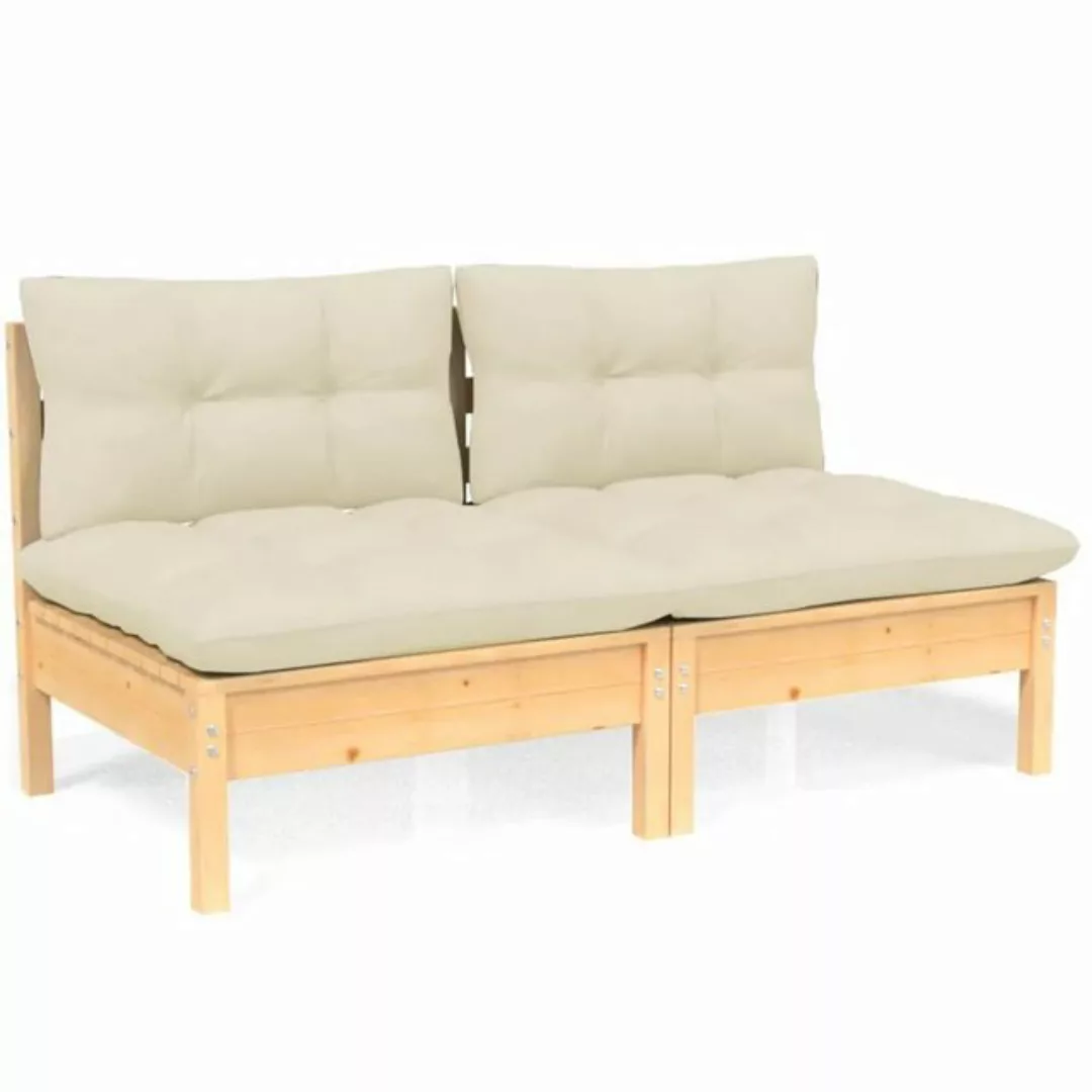 vidaXL Loungesofa 2-Sitzer-Gartensofa mit Creme Kissen Massivholz Kiefer, 1 günstig online kaufen