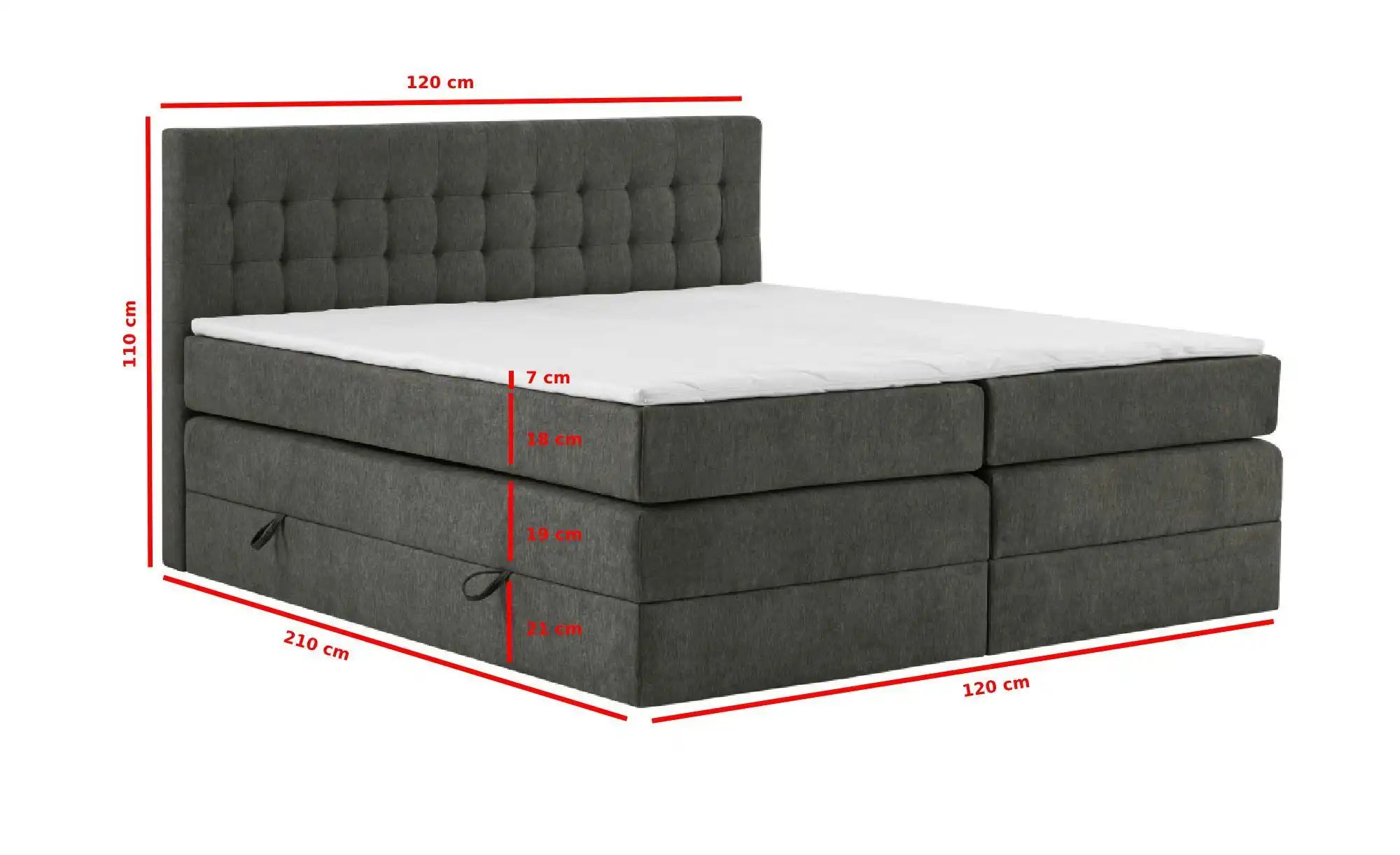 Boxspringbett mit Bettkasten Barcelona ¦ grau ¦ Maße (cm): B: 120 H: 110 Be günstig online kaufen