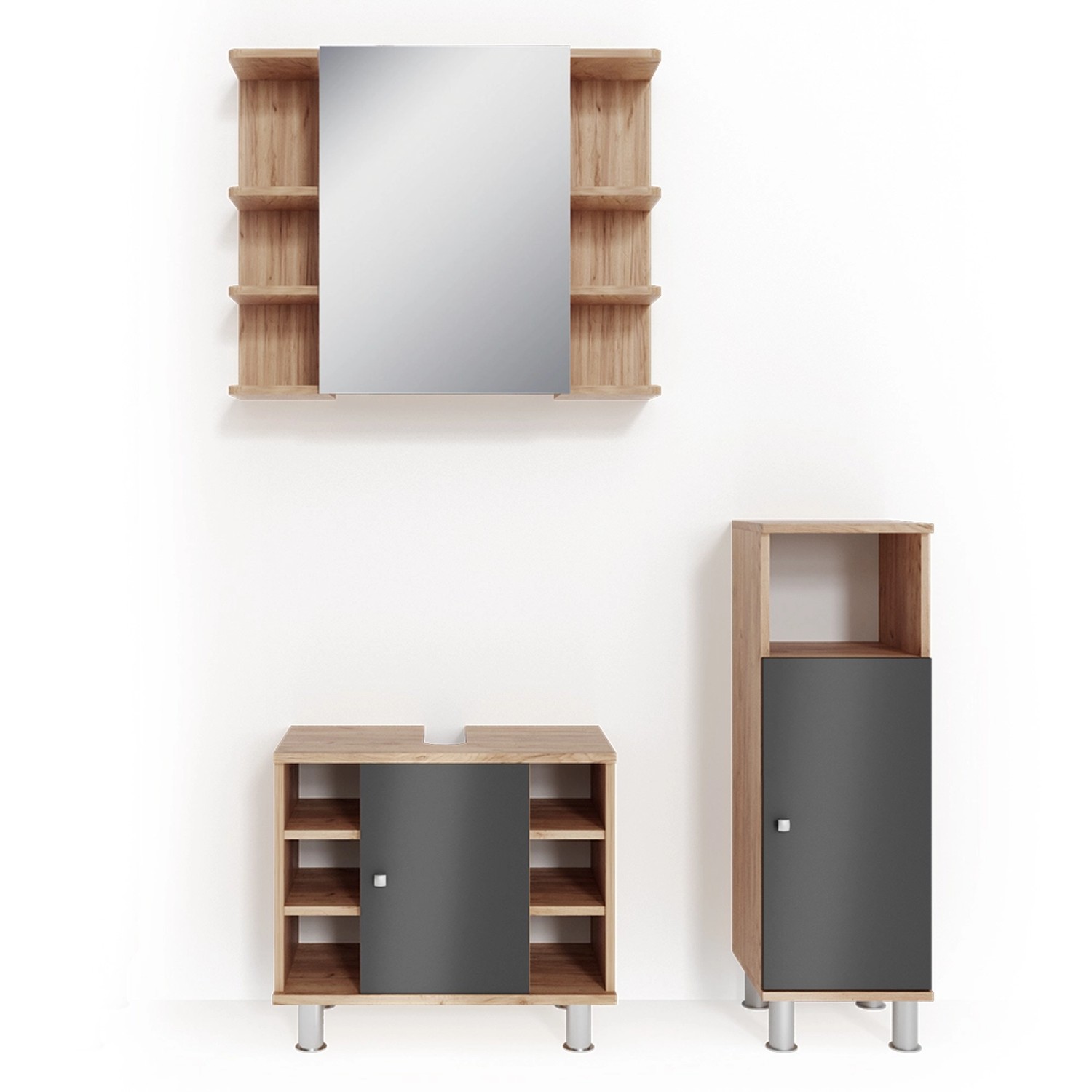 Vicco Badmöbel-Set Fynn Eiche/Anthrazit 3 Teile mit Midischrank günstig online kaufen