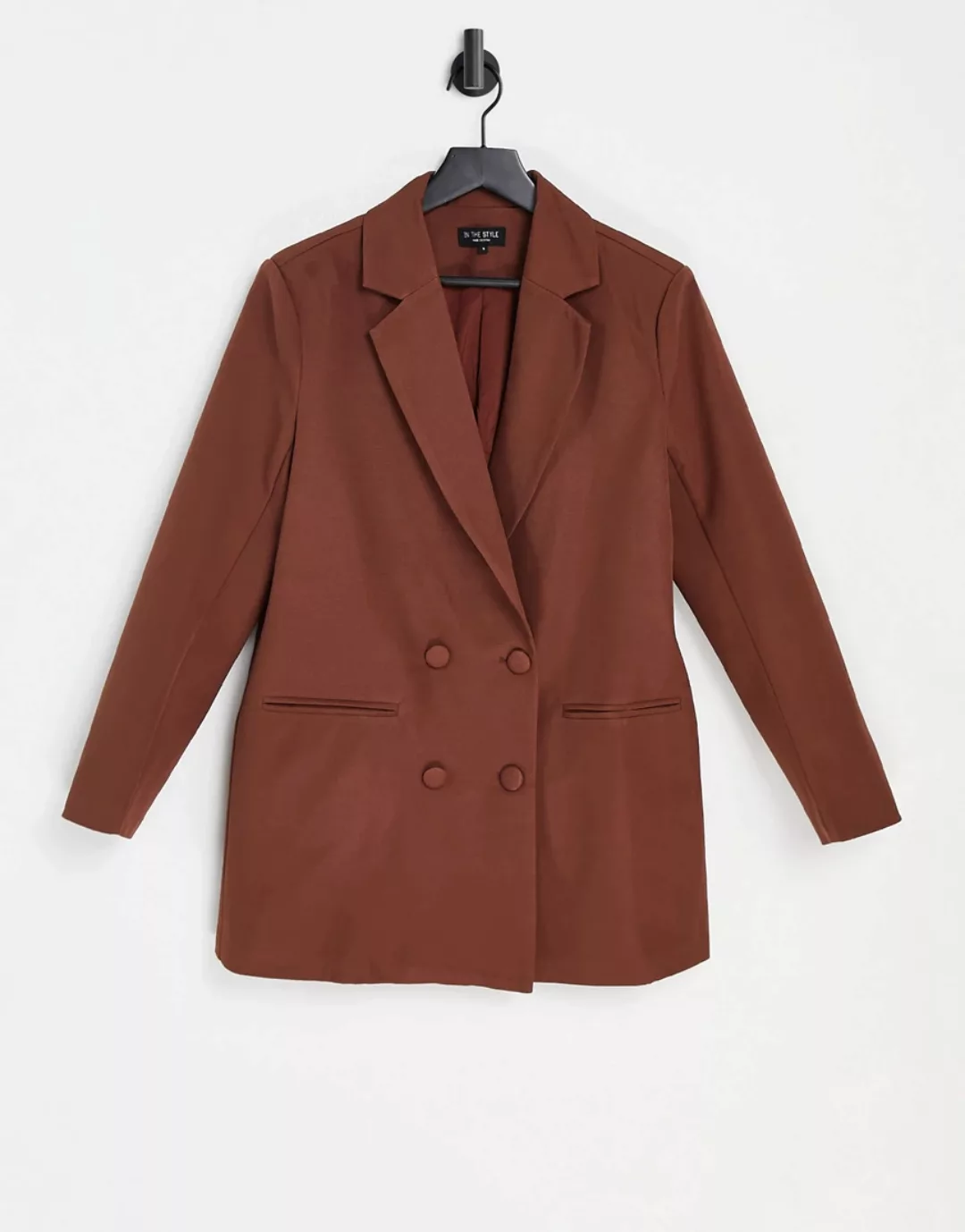 In The Style – Naomi Genes – Doppelreihiger Oversize-Blazer in Schokoladenb günstig online kaufen