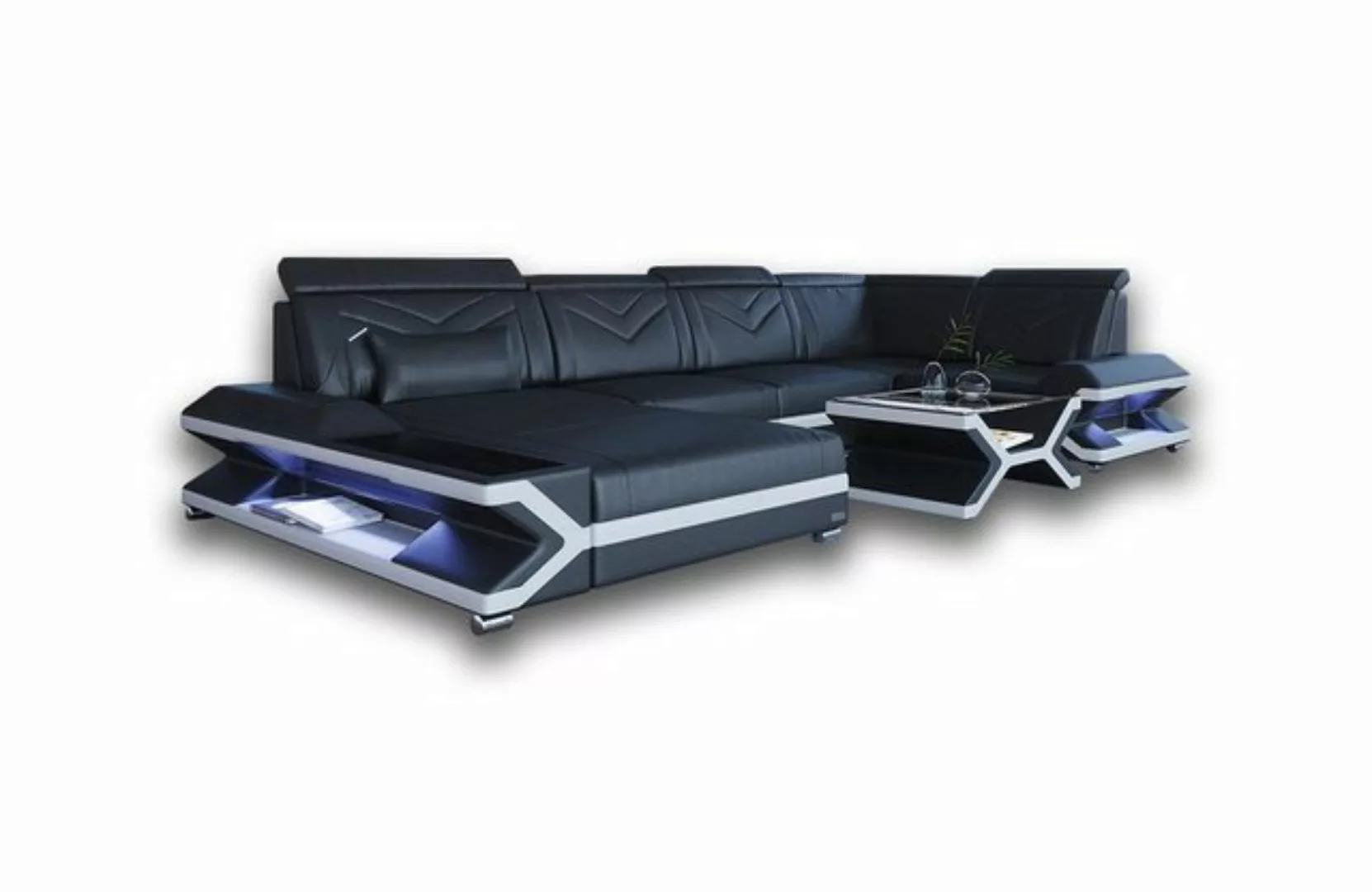 Sofa Dreams Wohnlandschaft Couch Ledersofa Napoli U Form Leder Sofa, mit LE günstig online kaufen